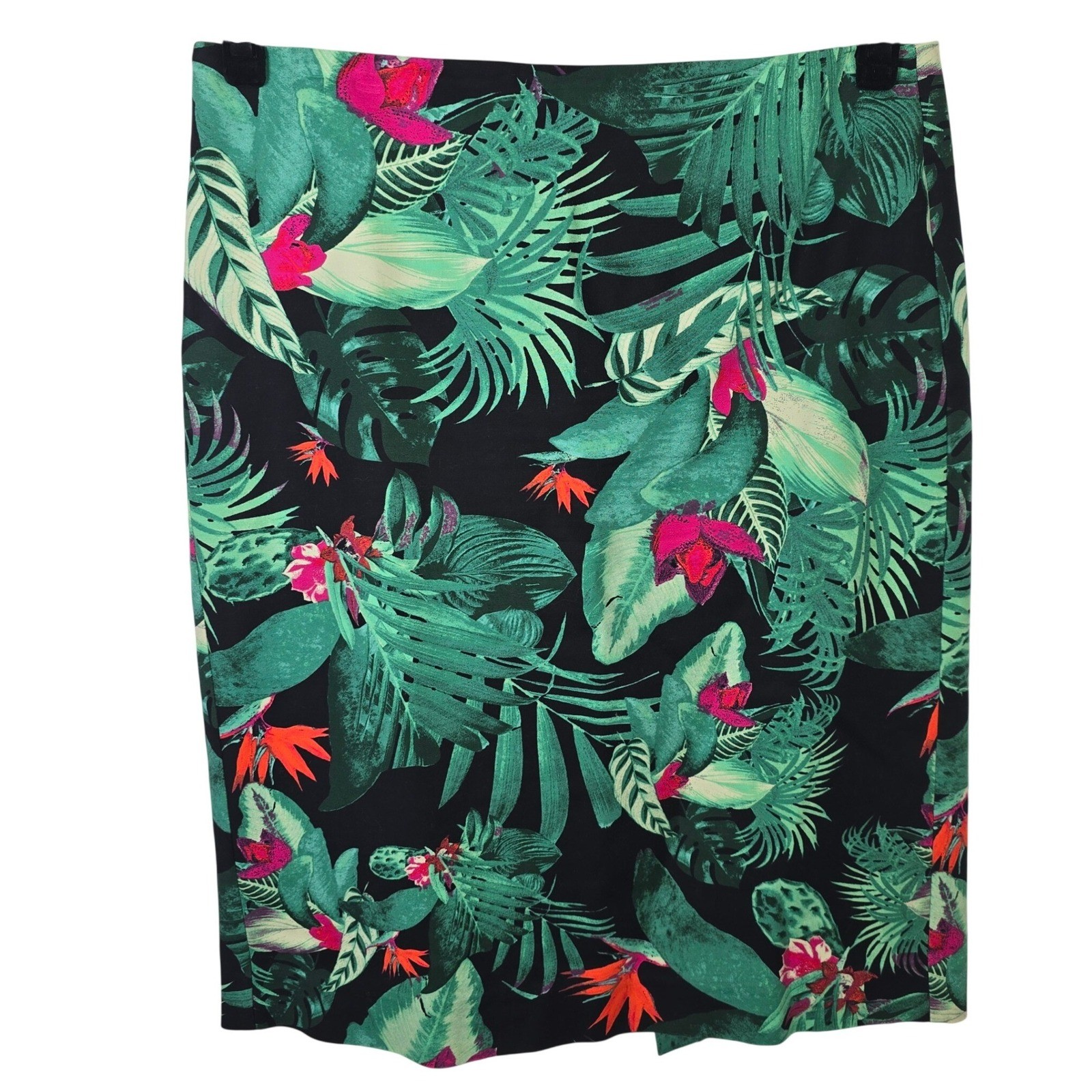 Lord & Taylor Womens Tropical Palm Leaf Floral Pencil Skirt Green Black Size 8