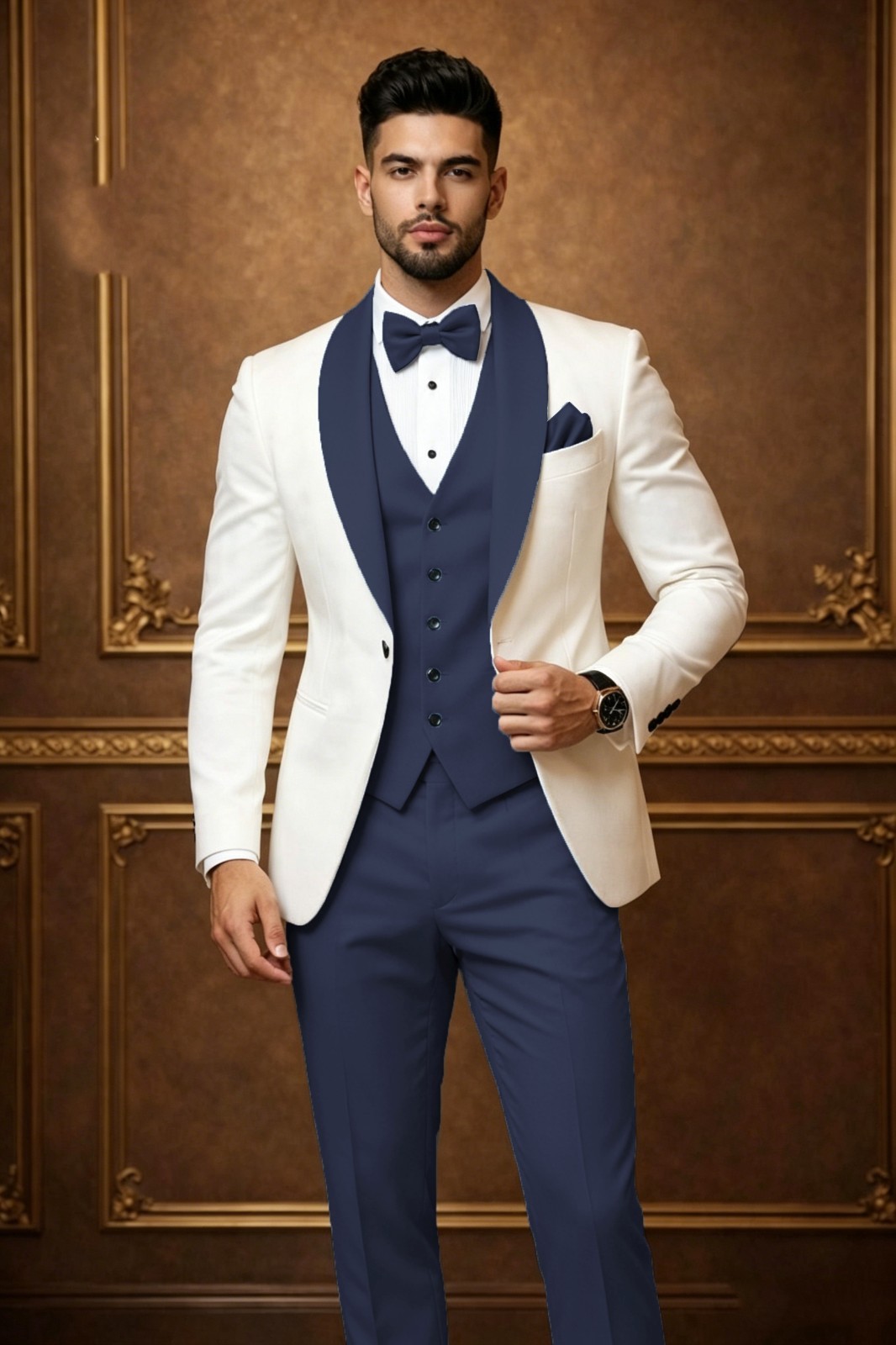 Business 3Pcs Men’s Suit Formal Wedding Tuxedos Jacket Shawl Lapel Blazer Coat