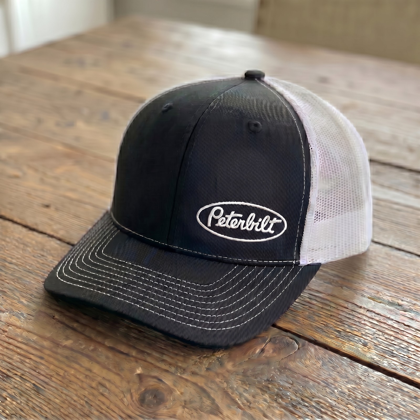 Peterbilt Semi Truck Diesel Trucker Hat White Snapback Mesh Cap