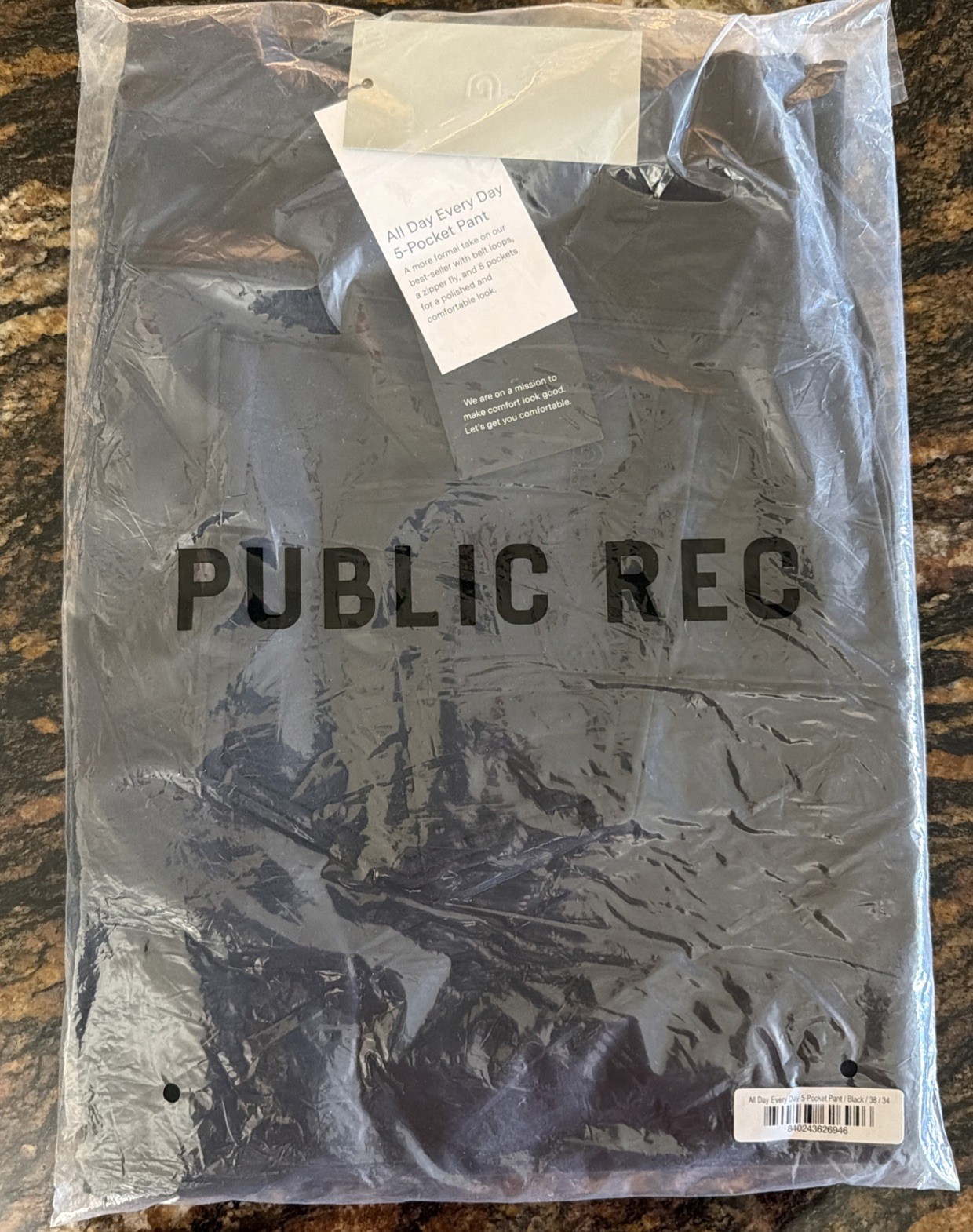 Public Rec All Day Every Day 5 Pocket Pants Mens 38×34 Tall Black Stretch
