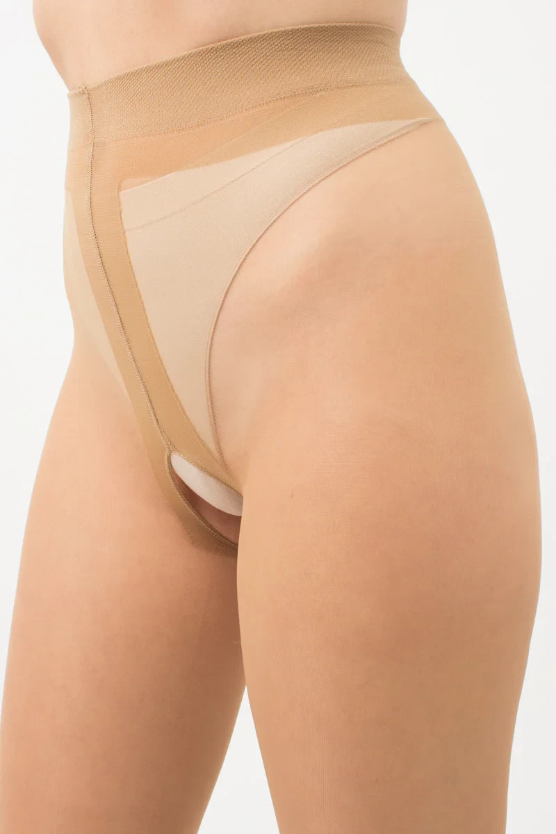 GIULIA INTIMO 20 DENIER SHEER CROTCHLESS PANTYHOSE SIZE: 5 XL NATURAL DAINO
