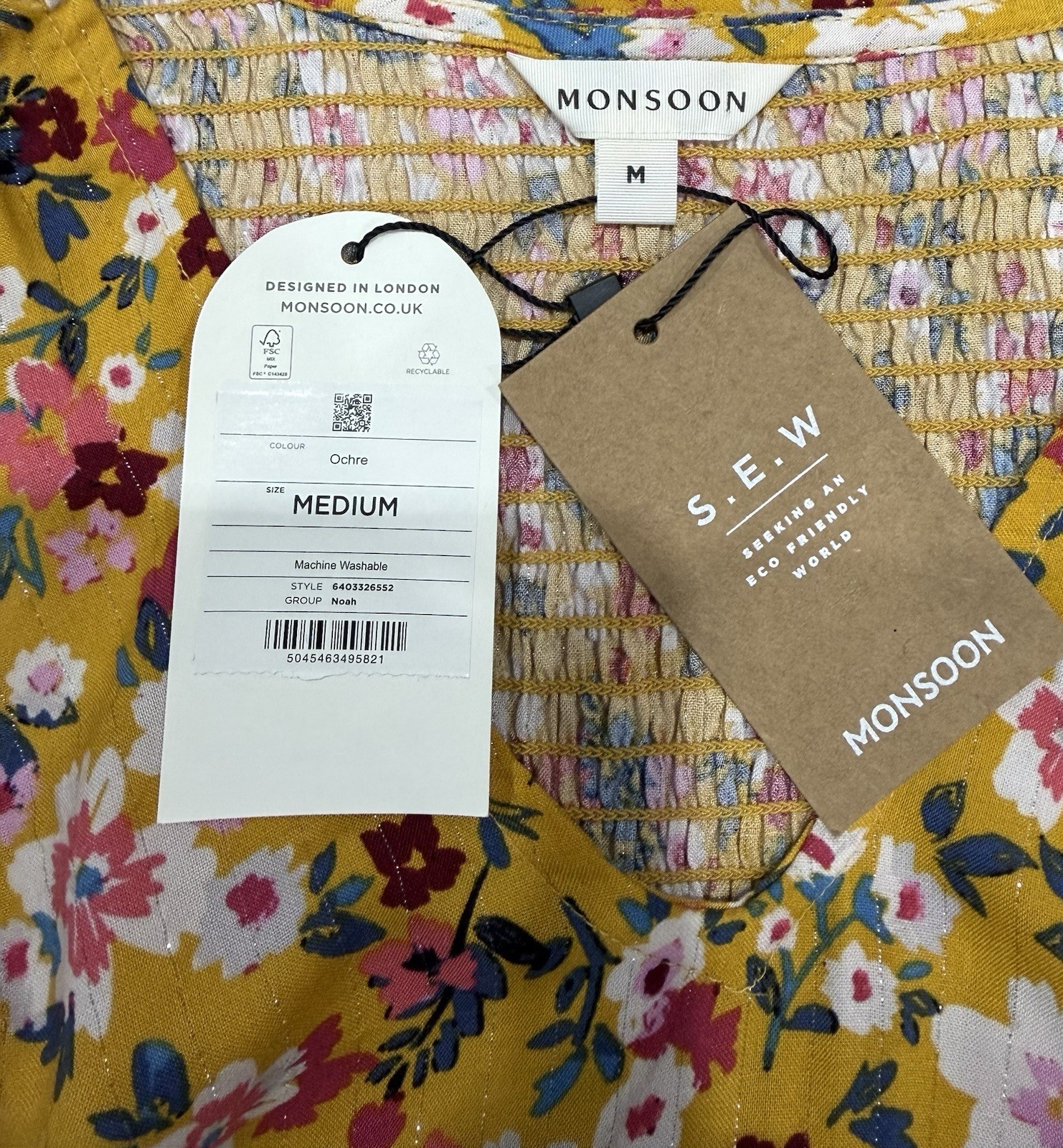 Monsoon Ditsy Floral Top Mustard Yellow Multi Size M UK 12/14 NWT