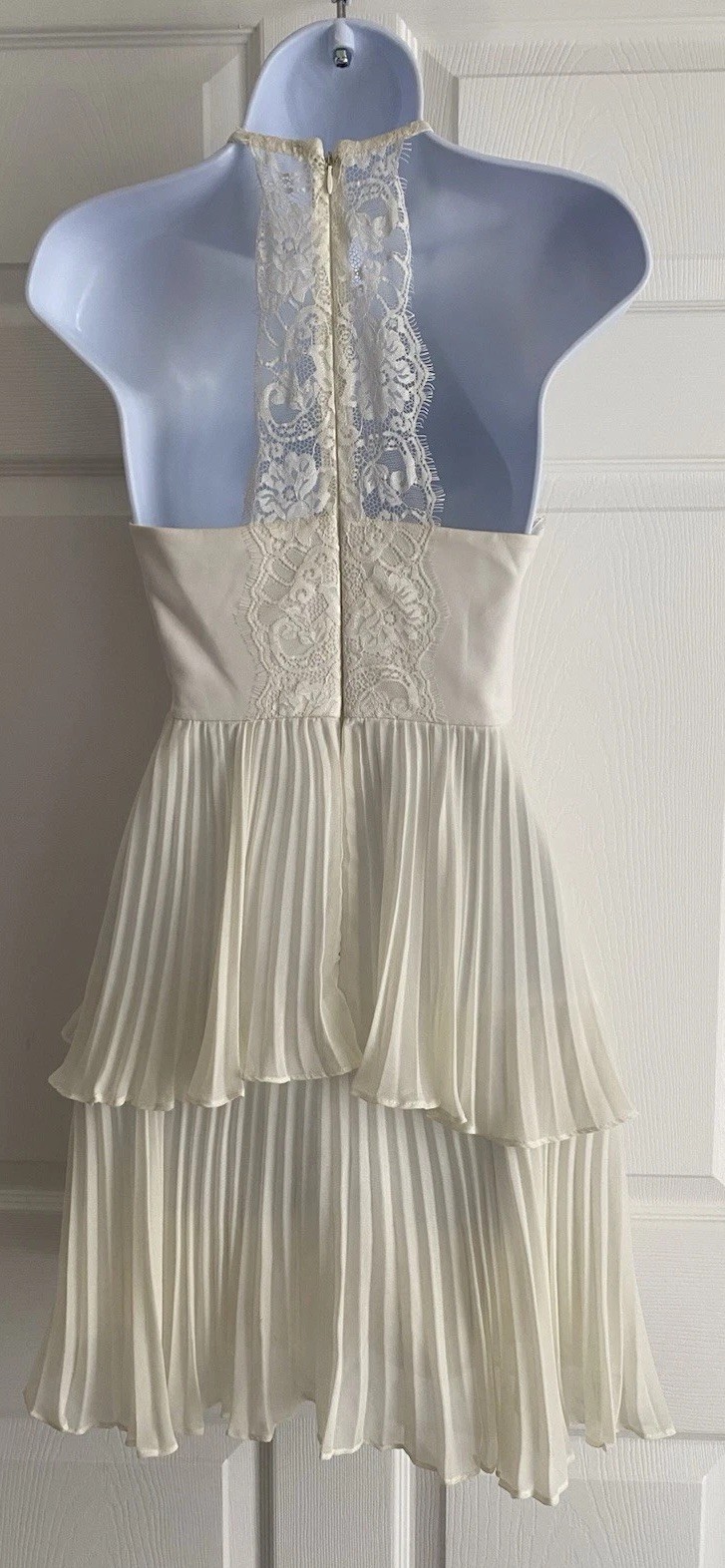 Max & Cleo Ivory Lace Halter Pleated Dress Sz 4 Cocktail Wedding Guest Romantic