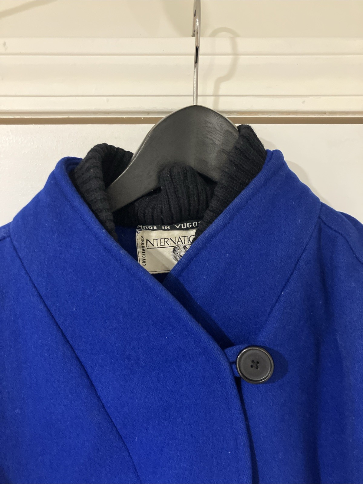 Vintage Royal Blue Wool Drape Coat. Made In Yugoslavia. Size 13/14, Medium. GUVC