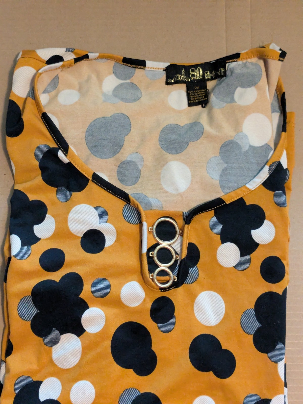80 Park Plus 2X Orange Polka Dot Scoop Neck Short Sleeve Chiffon Blouse