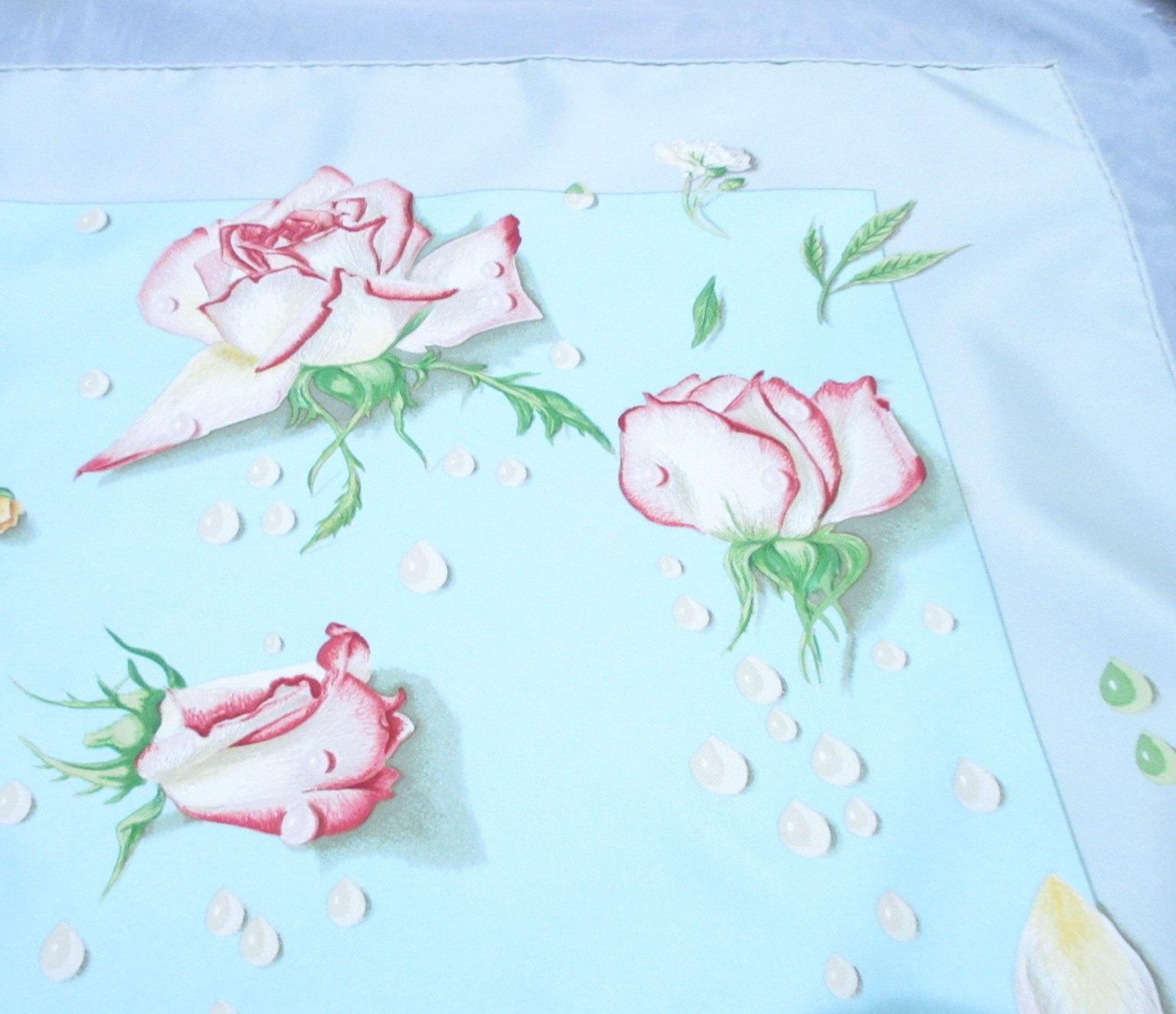 HERMES Carre 90 35 in LA ROSEE Rose Drop Anne Gavarni Silk Scarf VTG [Japan]