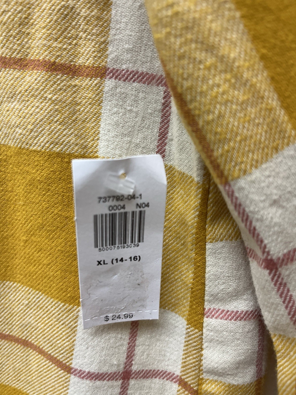 Old Navy Women’s XL Sz 14-16 Gold/White/Red Plaid Flannel Button-Down Shirt NWT