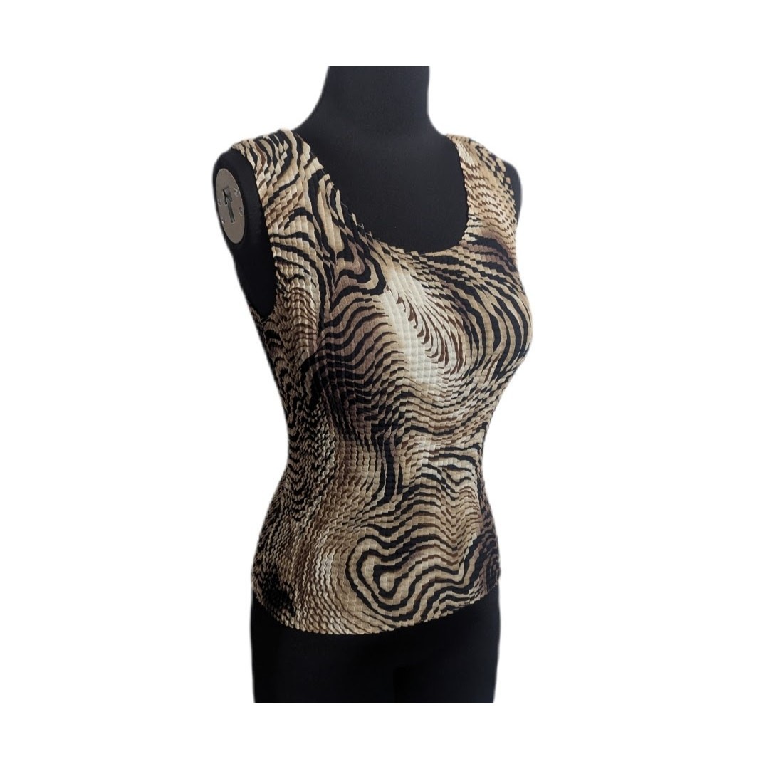 Y2K Nicola Multi Abstract Crinkle Pleated Scoop Neck Top Medium indie U1