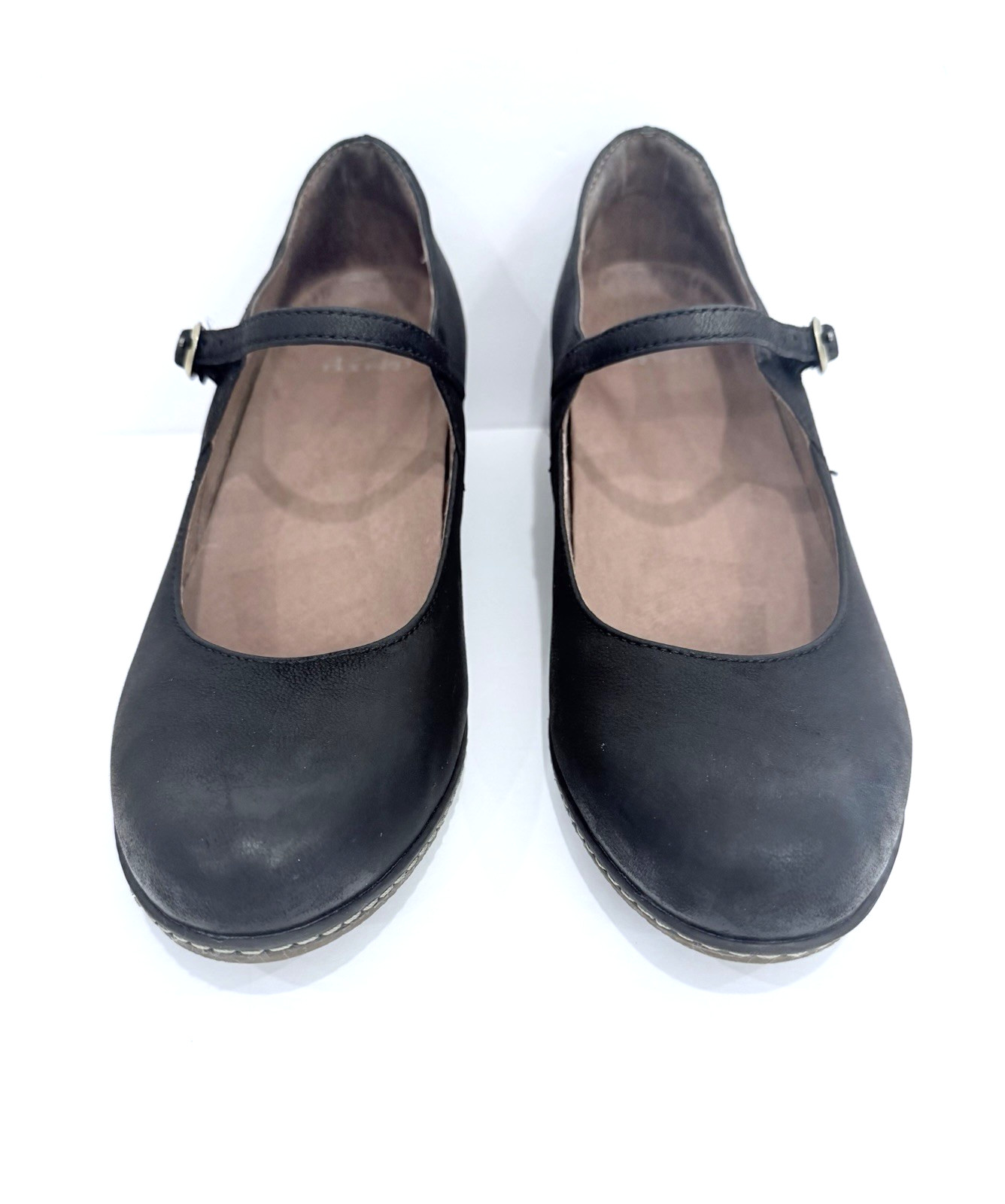 Dansko Womens Loralie Leather Round Toe Ankle Strap Mary Jane Black Wedge 39/8.5