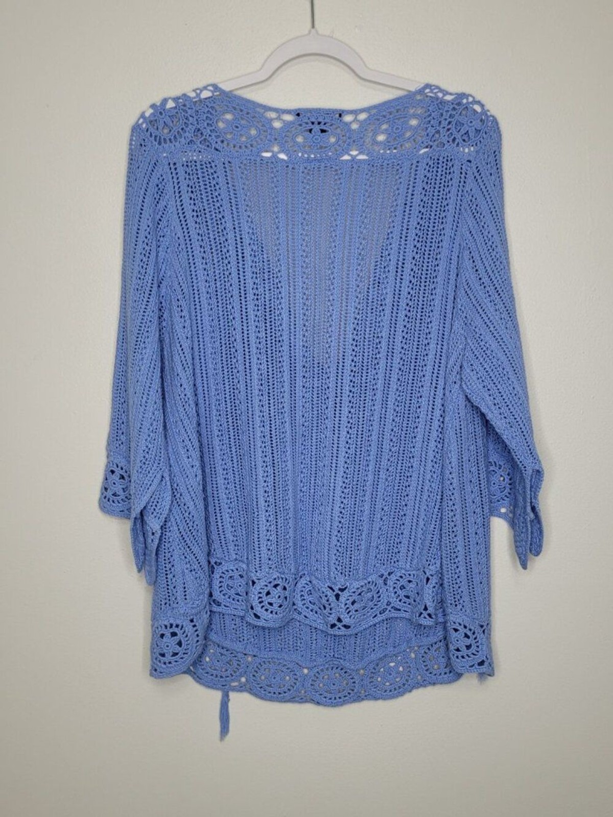 Romans open knit crochet tassel pull over beachy coastal plus size sweater