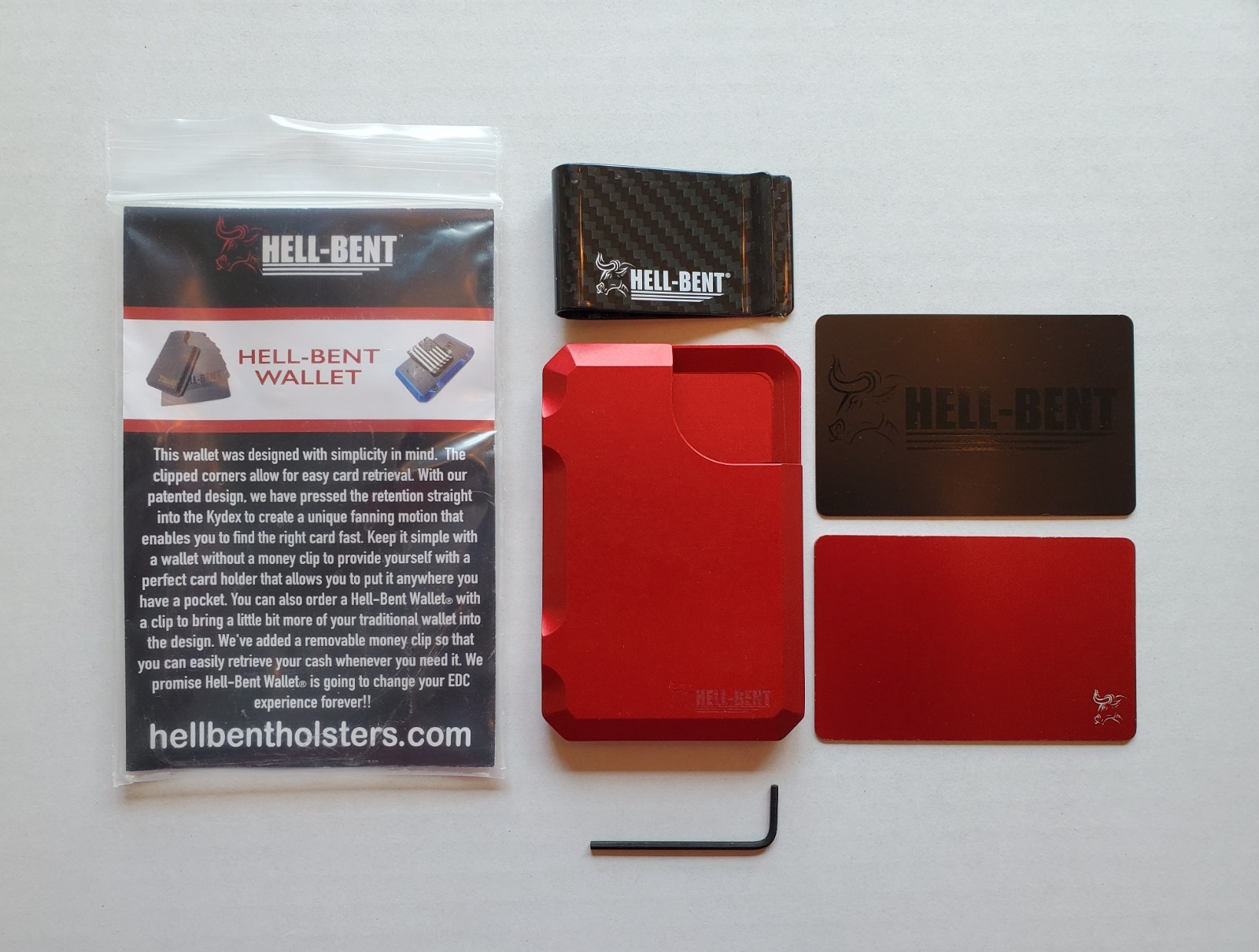 Hell Bent Holsters Red 3.0 Aluminum Combat Wallet RFID + Carbon Fiber Money Clip