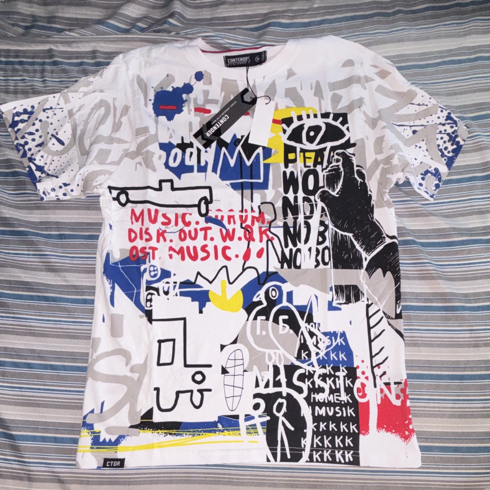 Contender Men’s M White Crew Neck Short Sleeve Graphic Logo T-Shirt Music Art