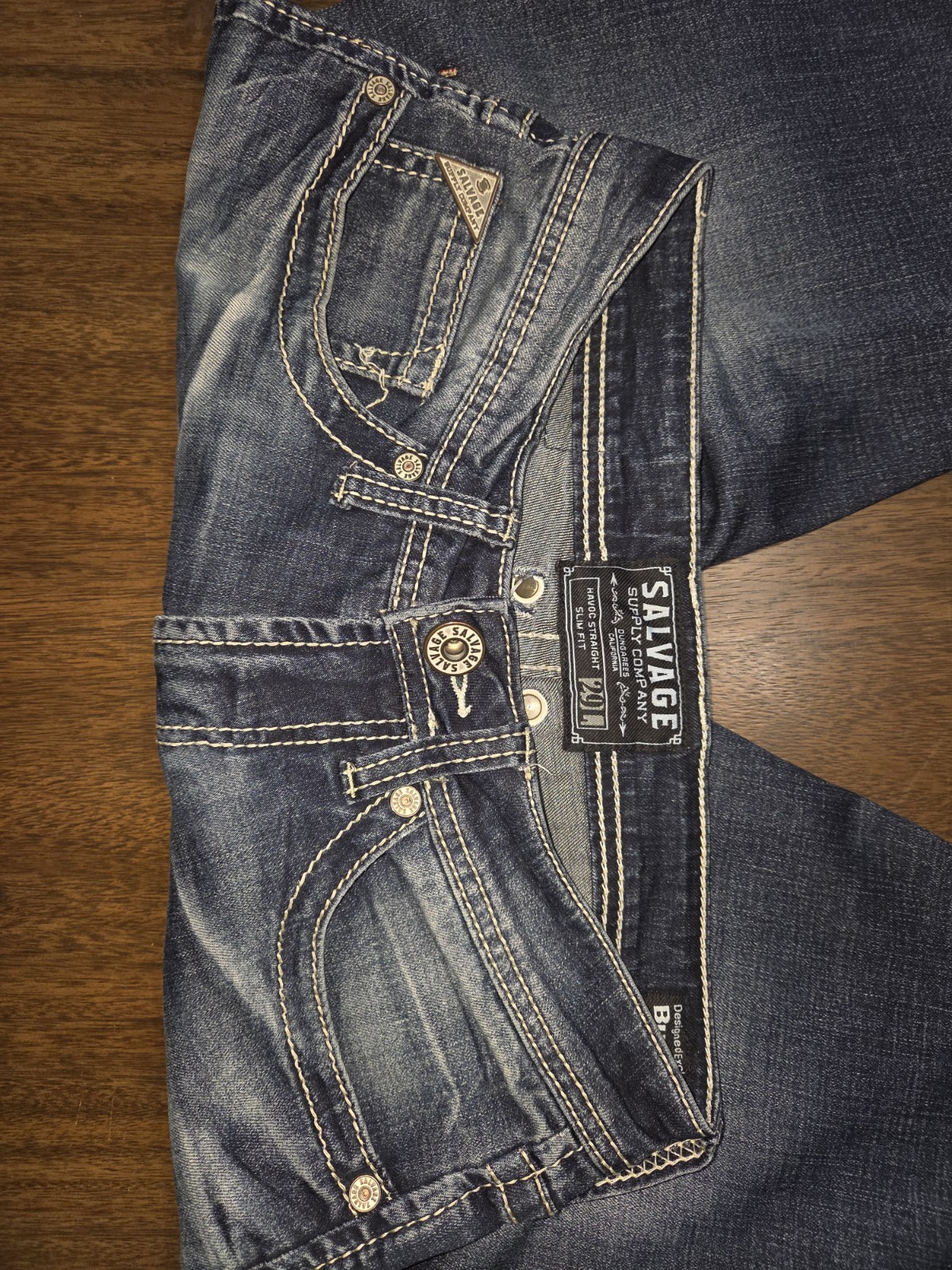 Rock Alternative straight slimfit Buckle Salvage Jeans Men dark Blue, 29×33