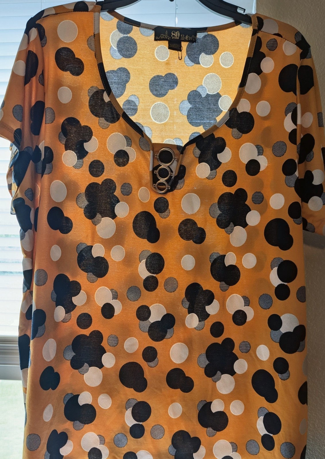 80 Park Plus 2X Orange Polka Dot Scoop Neck Short Sleeve Chiffon Blouse