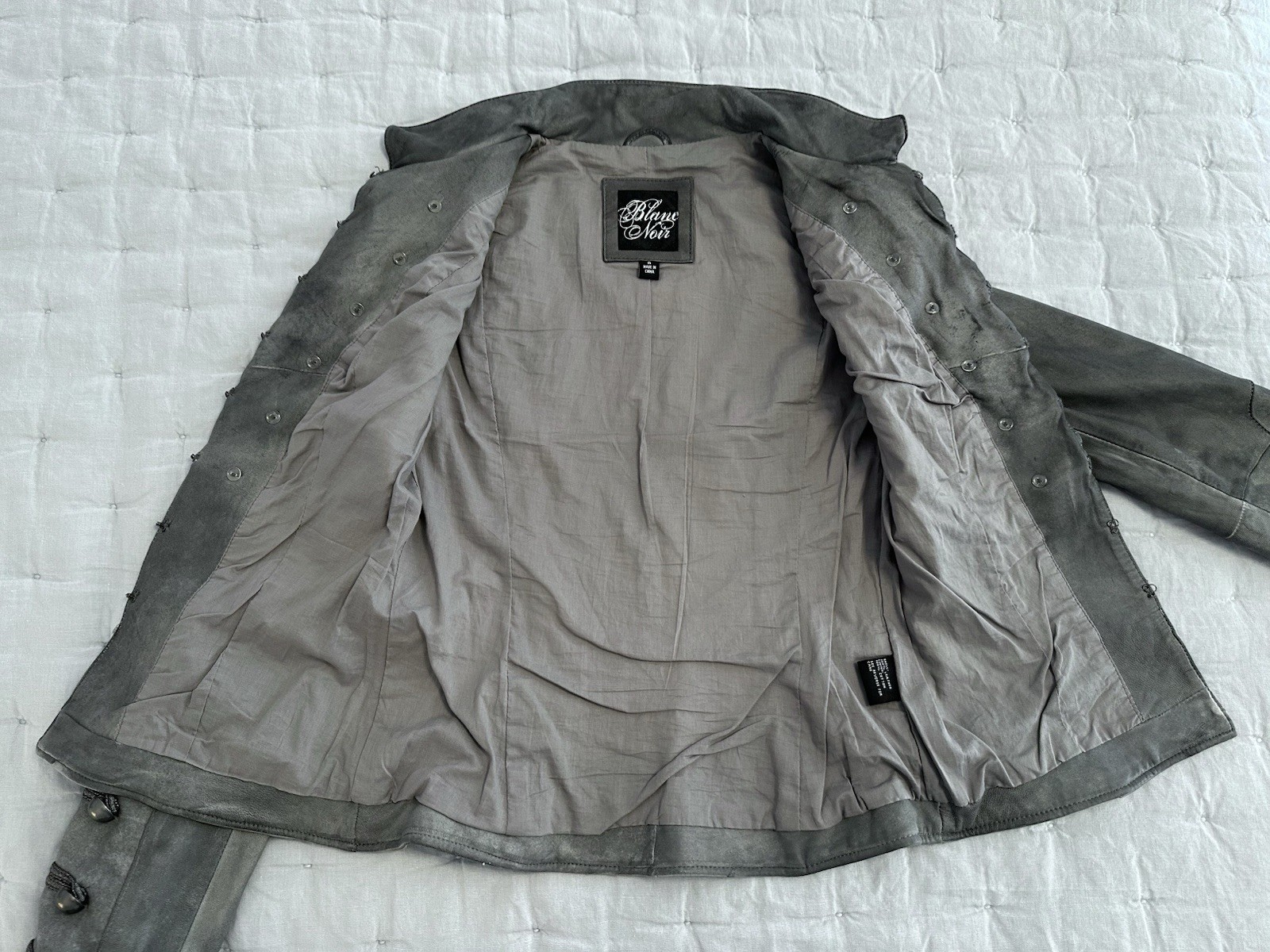 Blanc Noir Women’s Genuine Leather Military Inspired Jacket Grey Small