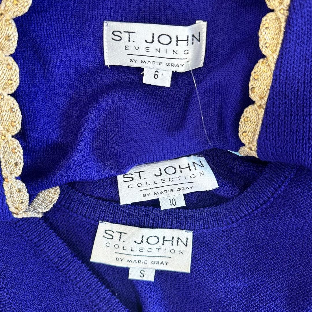 ST.JOHN EVENING 3 PIECE JACKET SKIRT SHELL PURPLE GOLD PAILLETTES SIZE 8 10