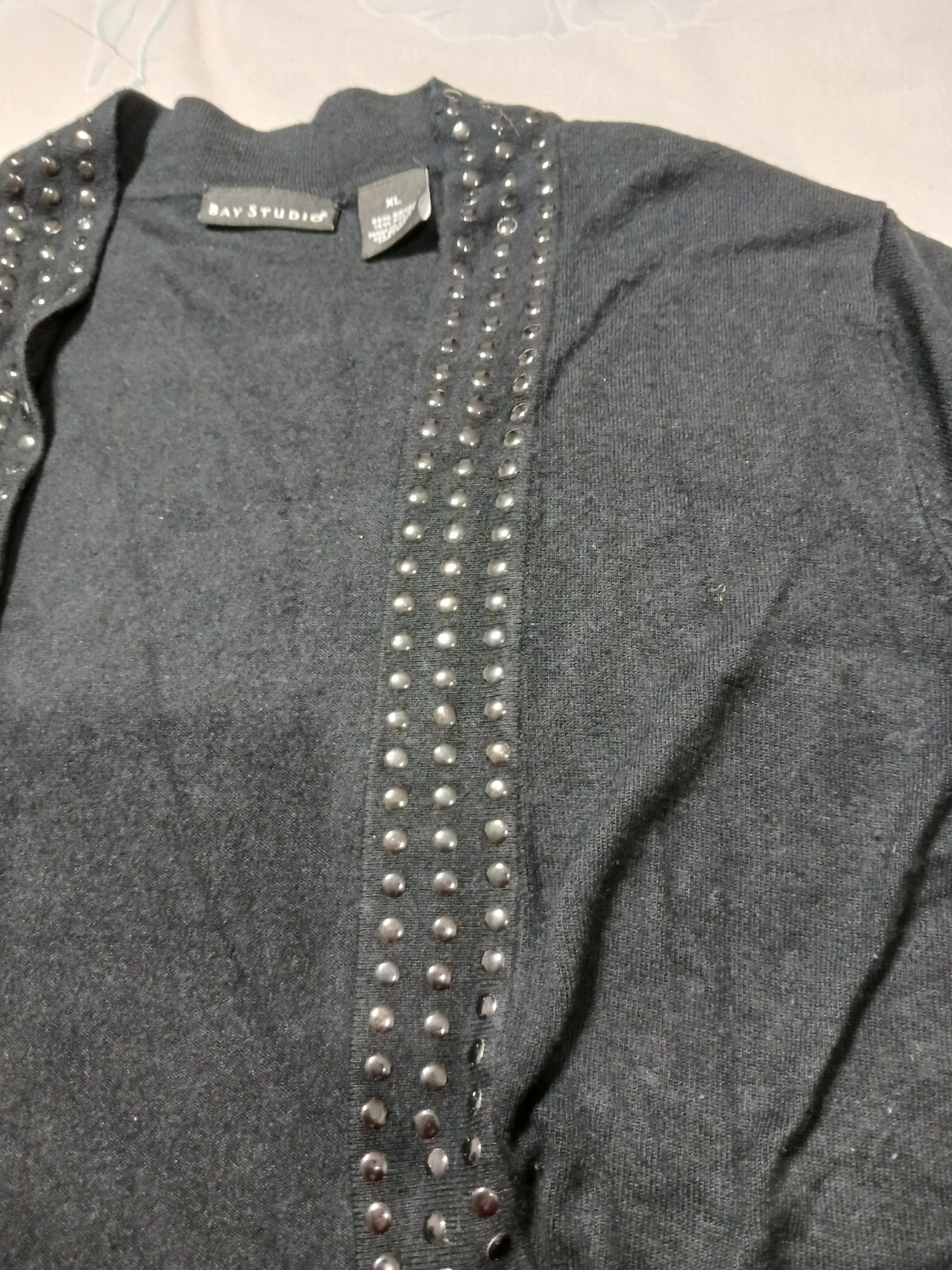 BAY STUDIO*Black Open Sweater Shrug*Size XL*Short slv*Shiny Stud* Round Bottom