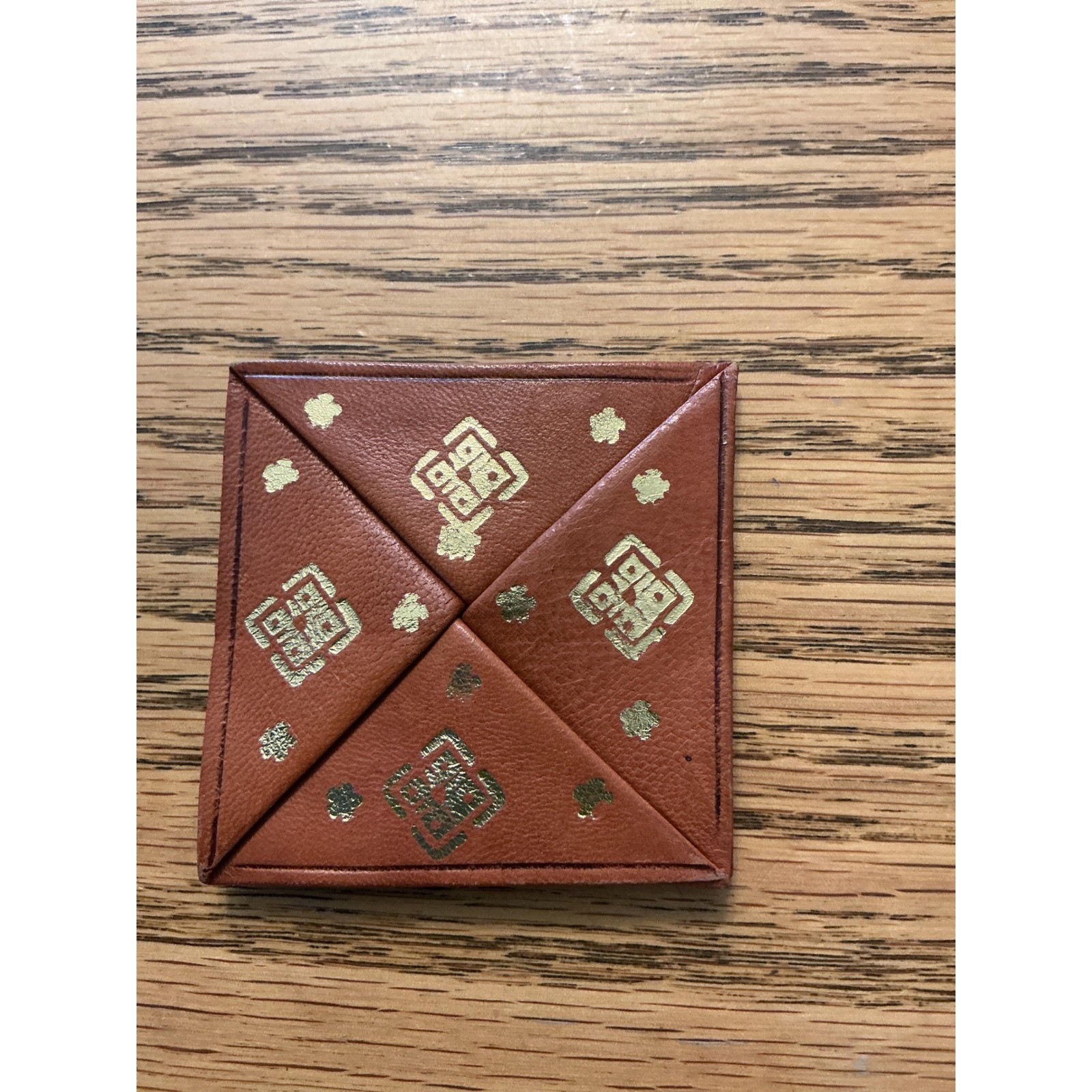 Vintage Folding Coin Purse leather origami Gold Stamped Wallet Morocco