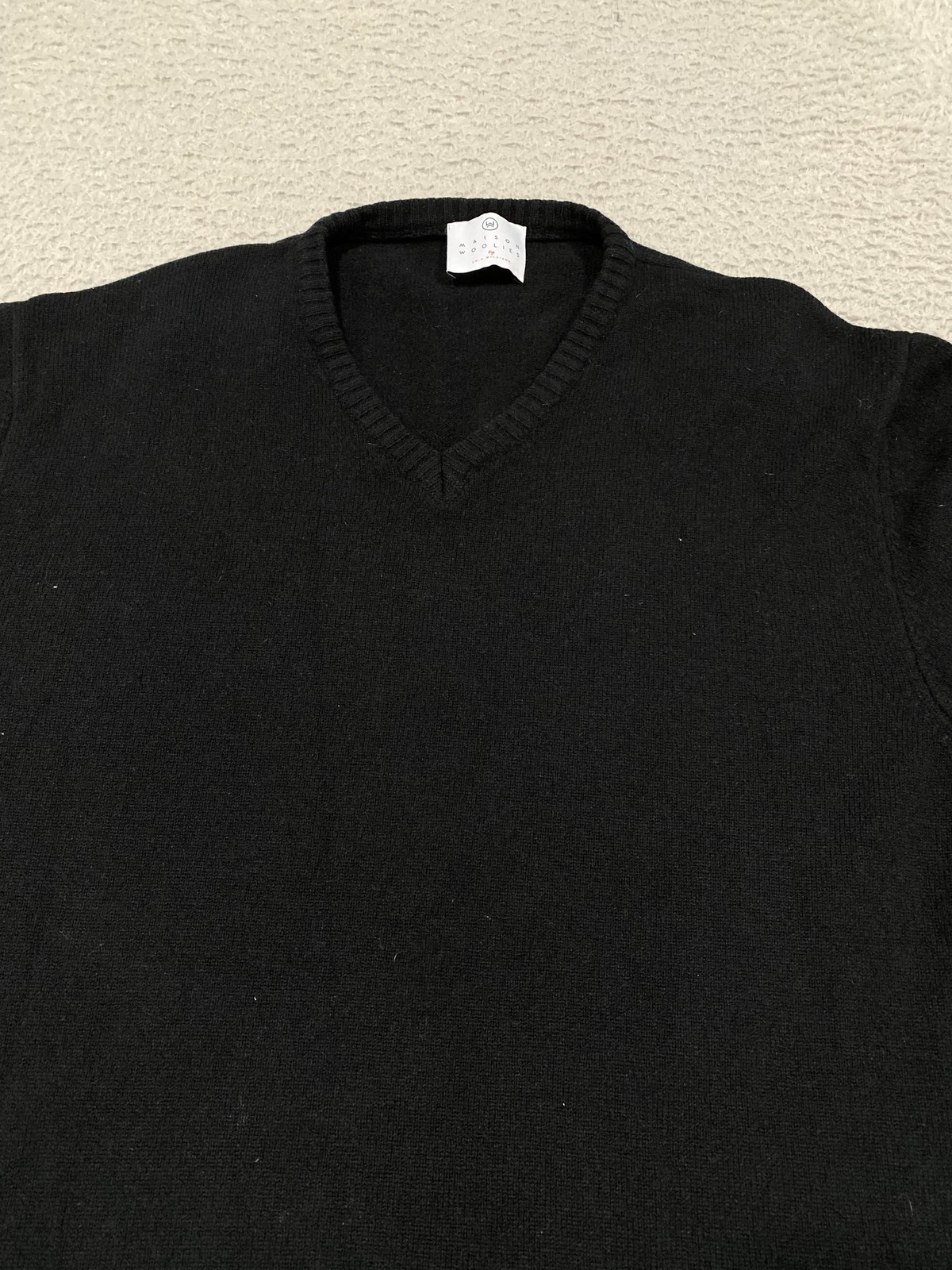Maison Woolies Sweater Mens 3XL Black Lambswool V Neck Knit Pullover Italy