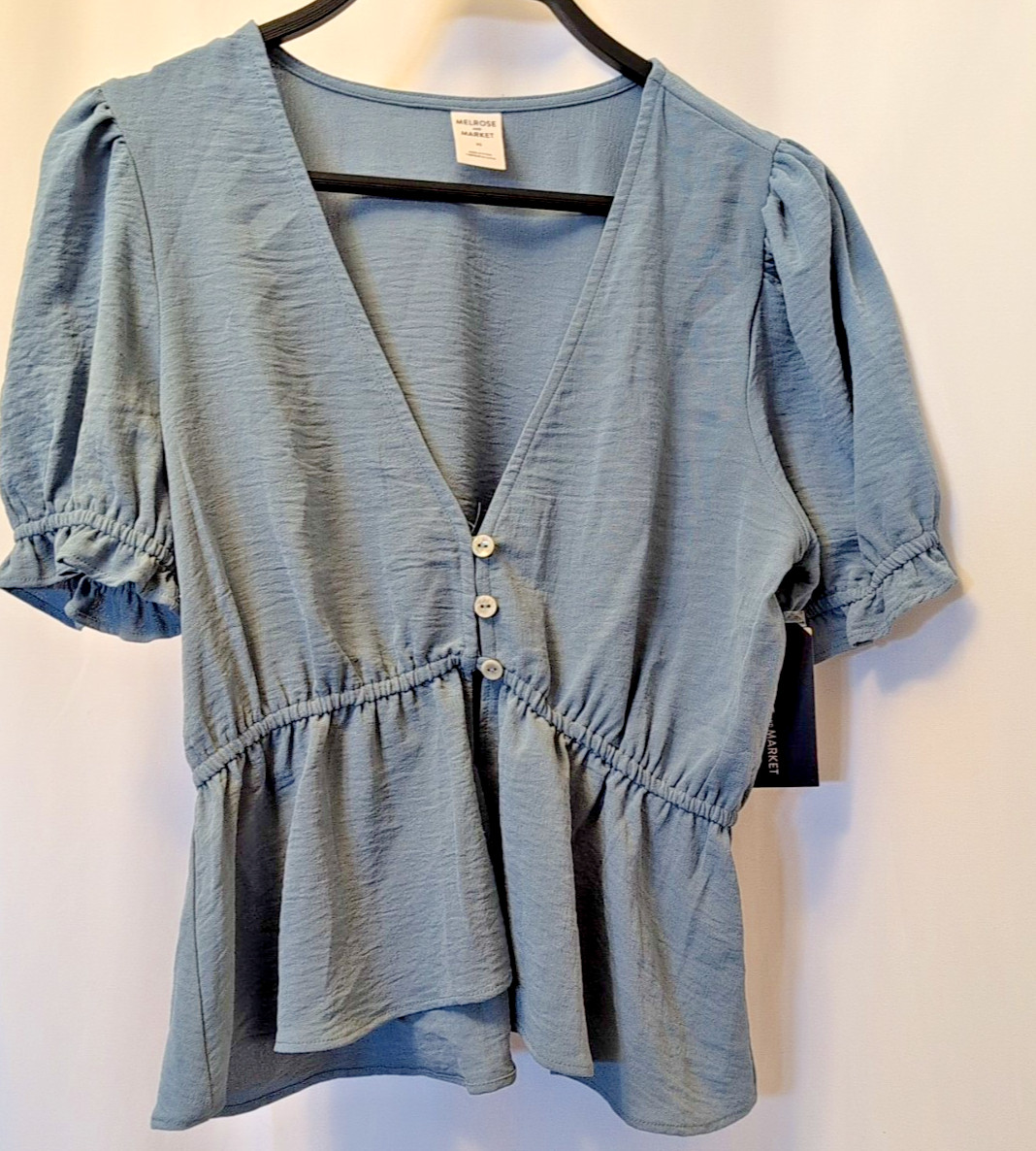 melrose and market top Nwt Xs 3 Button Blue Top open front boho flowy