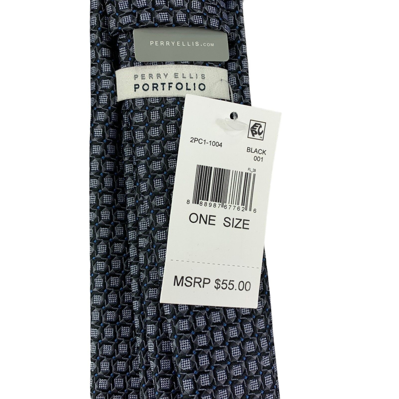 Perry Ellis Mens Cavert Geometric Diamond Print Neck Tie Black Gray 3 1/8″