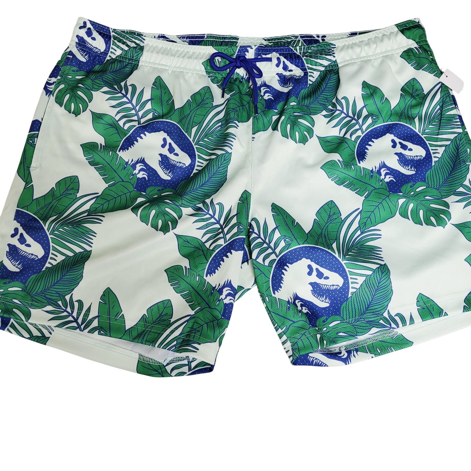 Jurassic Park Mens XL Swim Trunks Tropical Dinosaur Print Blue Green White NEW