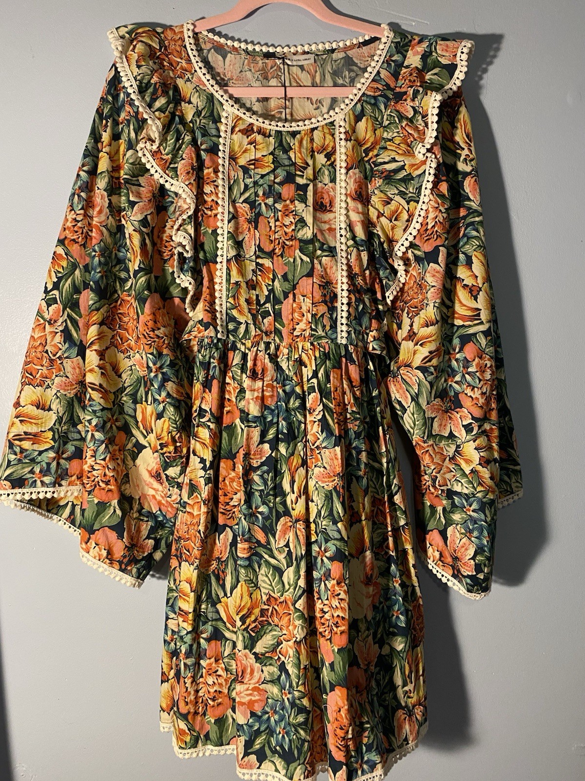 Batsheva x Laura Ashley Uk12/US 10 Floral Ruffle Boho Babydoll Lace Trim Dress
