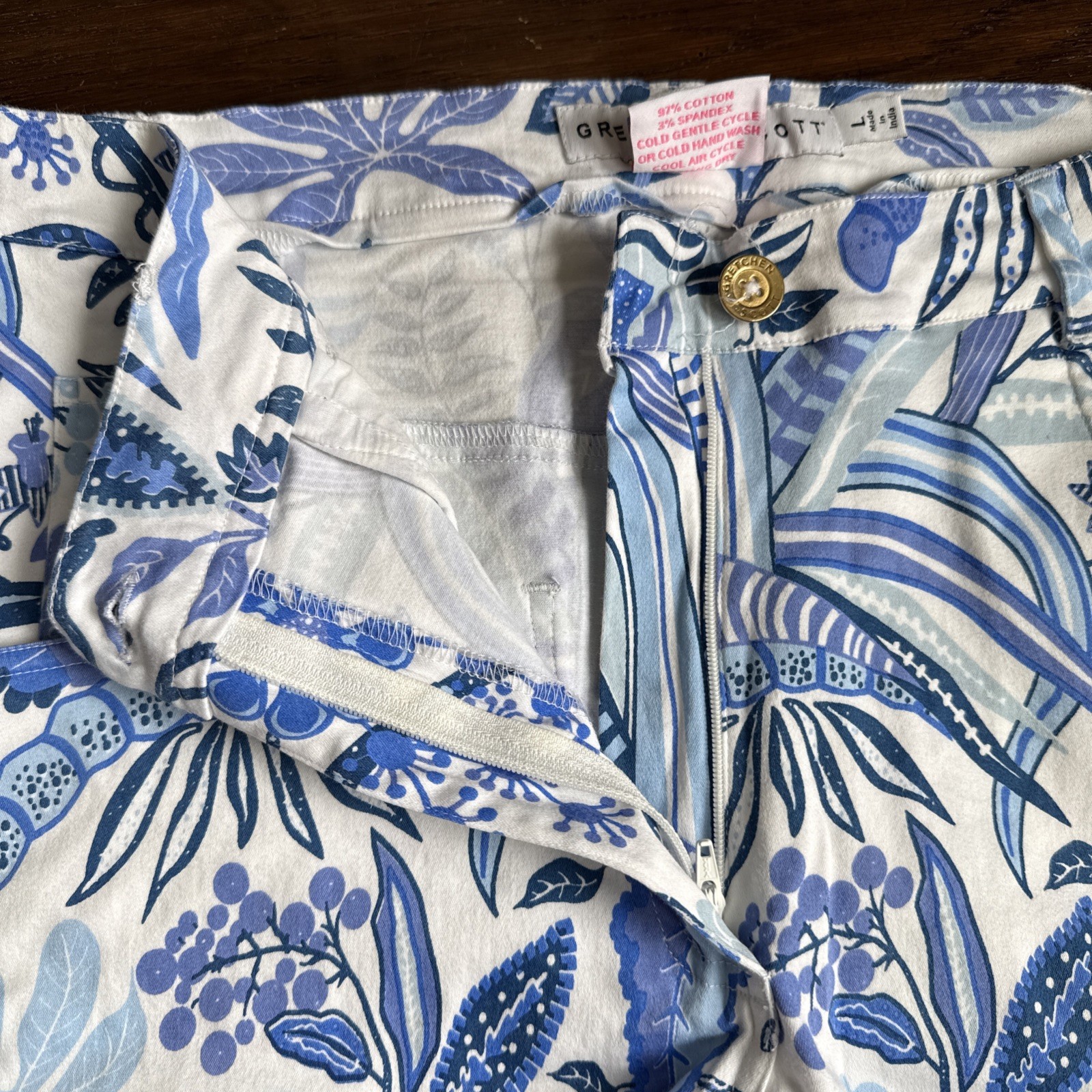 Gretchen Scott Blue Floral Straight Leg Pants Sz L