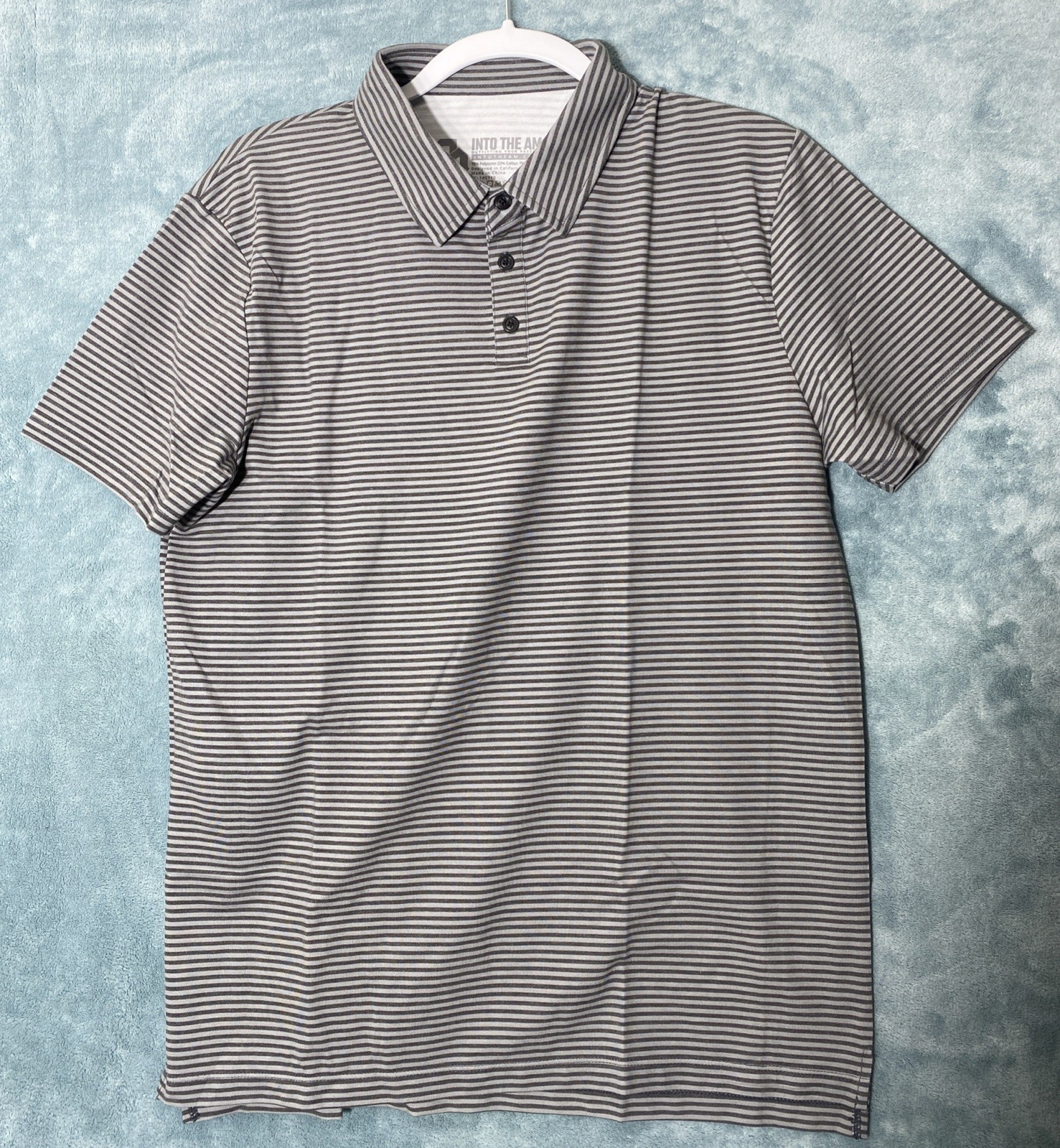 Into the Am performance polo Shirt Sriped Gray Black Golf Mens Size Medium
