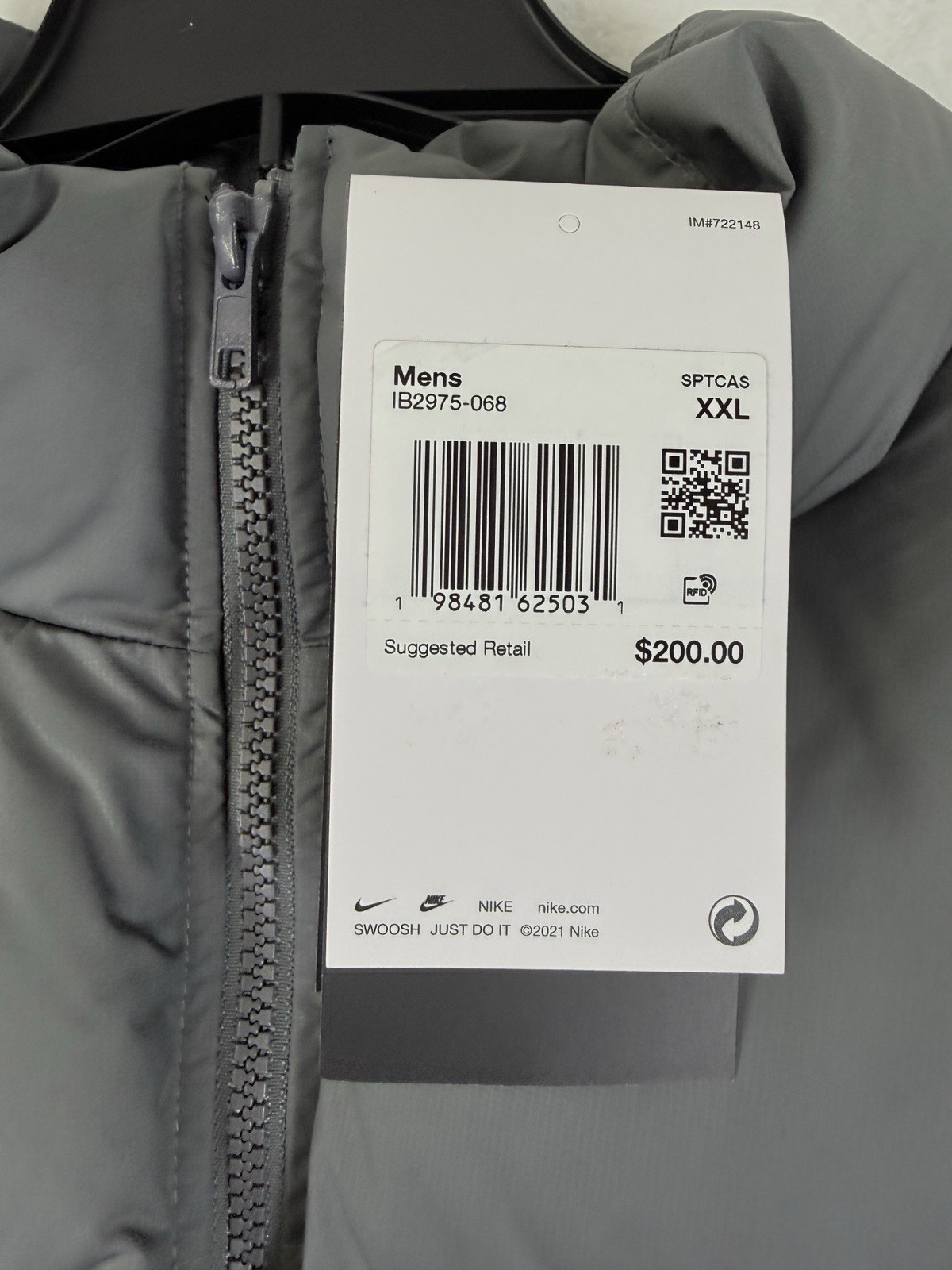 Nike Sportswear Club Puffer Jacket XXL Gray 650 Down Therma Fit Mens New NWT