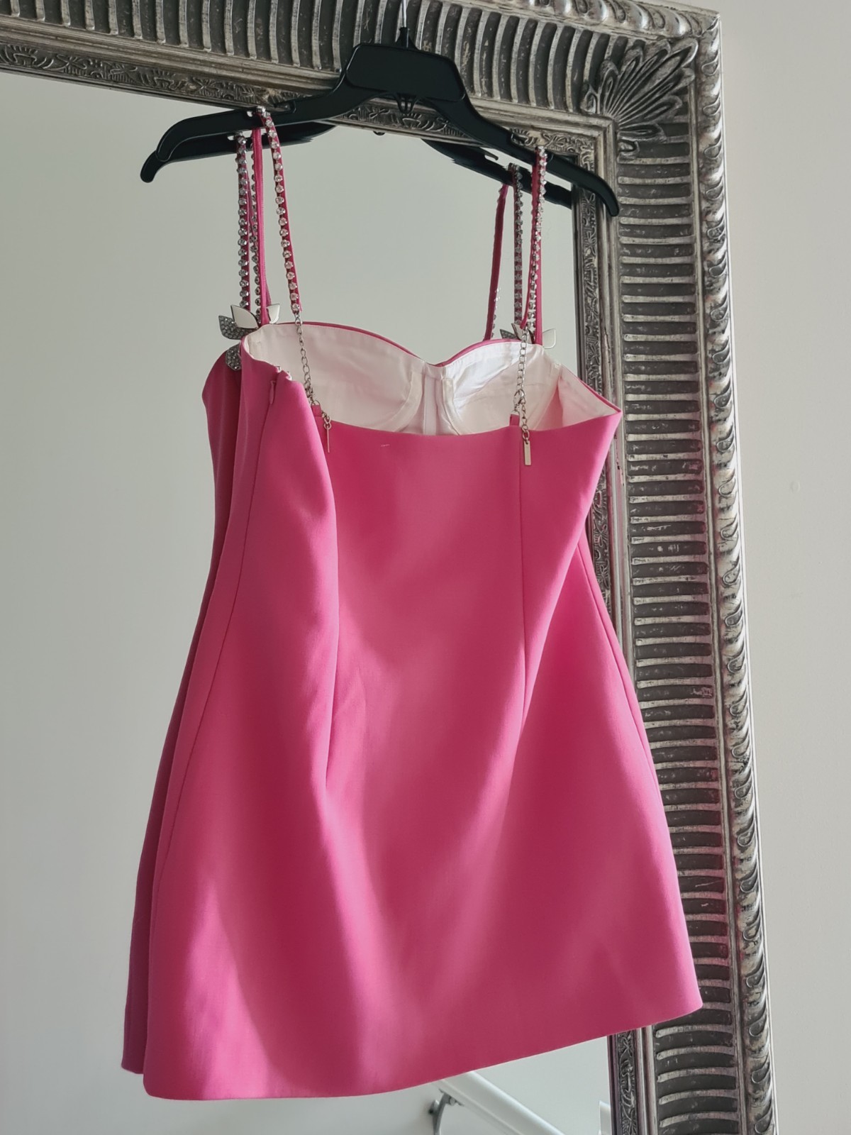 AREA Butterfly Virgin Wool Crystal Embellished Mini Dress Rose Sz 10 Org $1,295