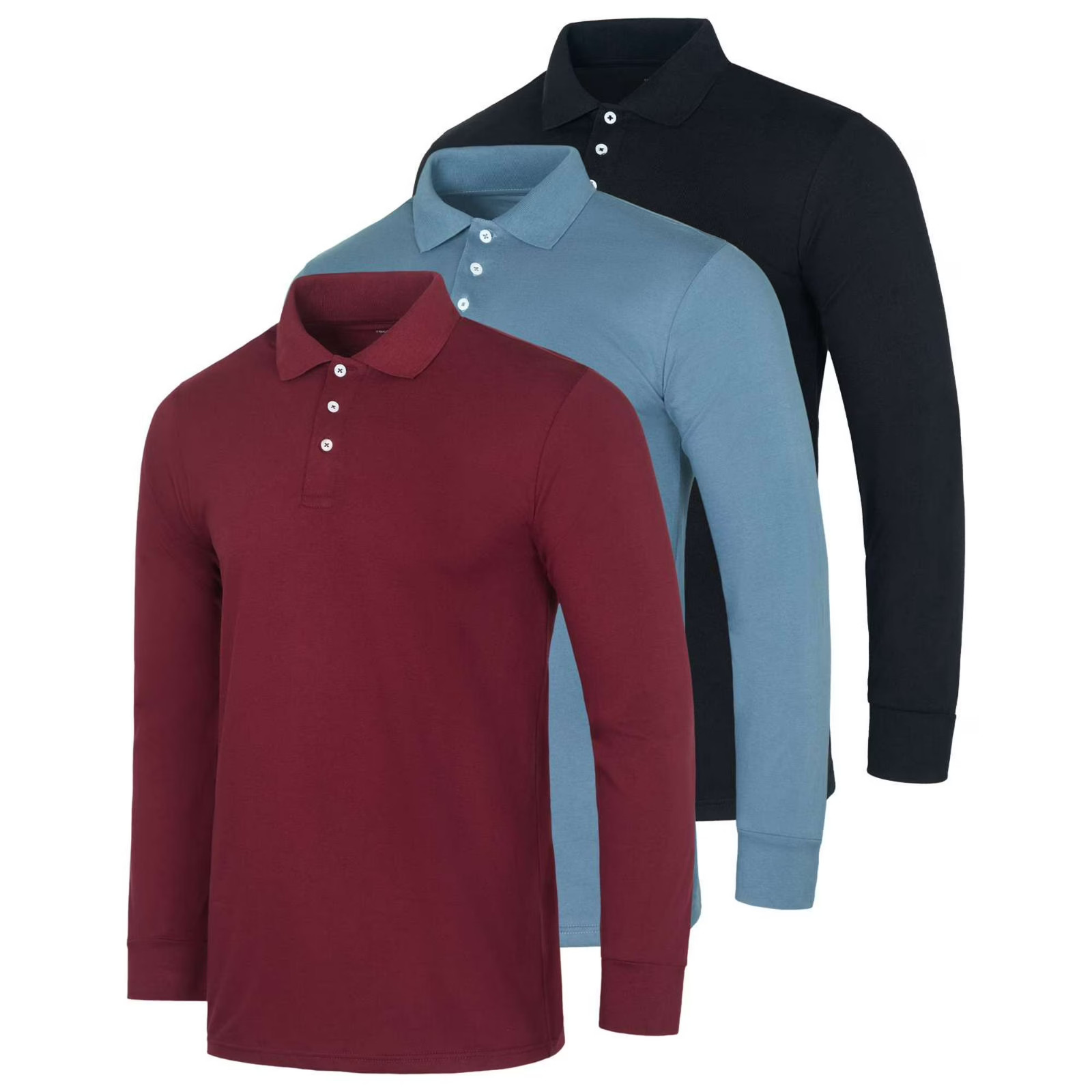 3-Pack: Men’s Cotton Jersey Long-Sleeve Polo Shirts (S-3XL)