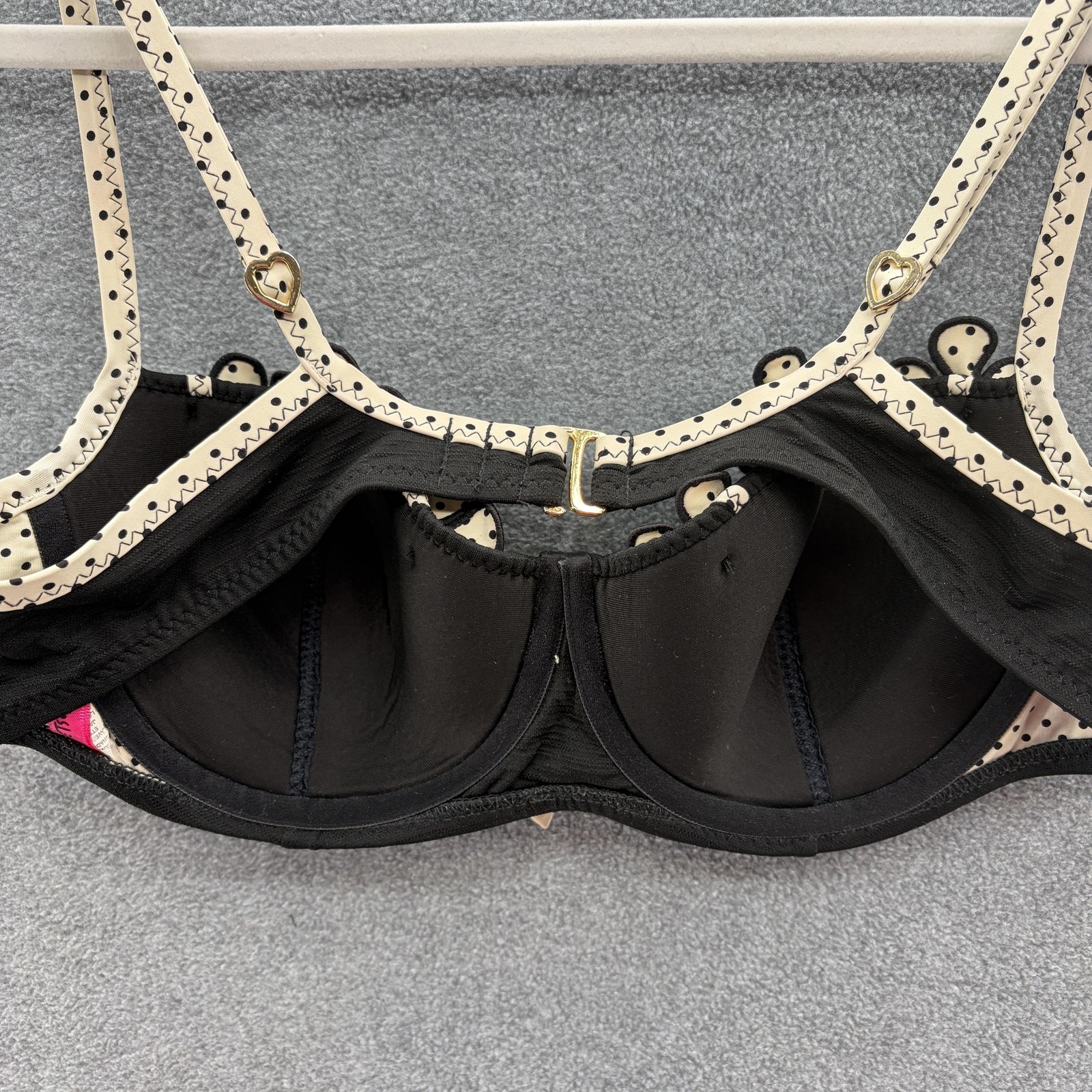 VTG 90s Y2K Betsey Johnson Bikini Women Large Black Polka Dot Pinwheel Retro