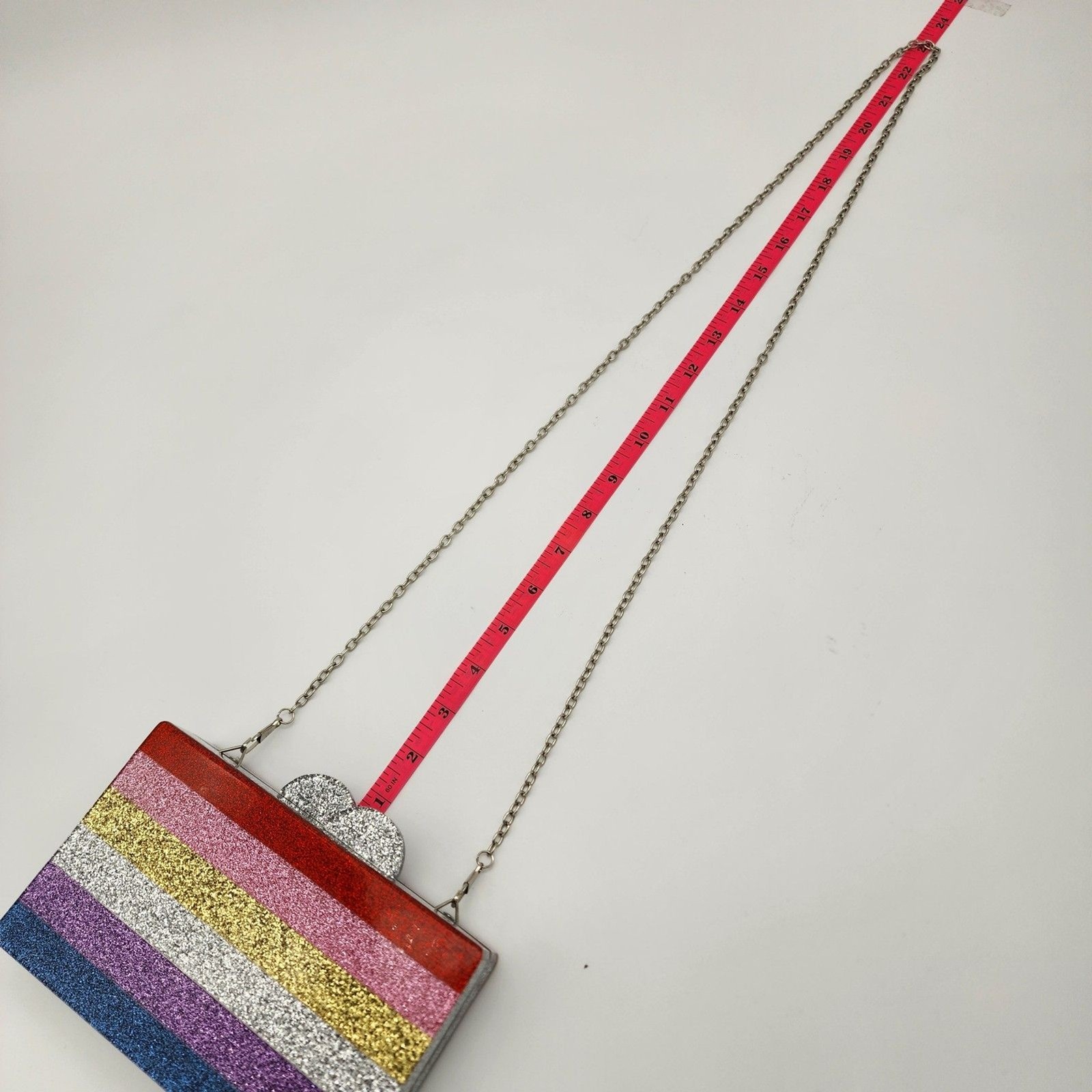 Elizabeth Sutton Collection Acrylic Glitter Rainbow Chain Crossbody Bag Clutch