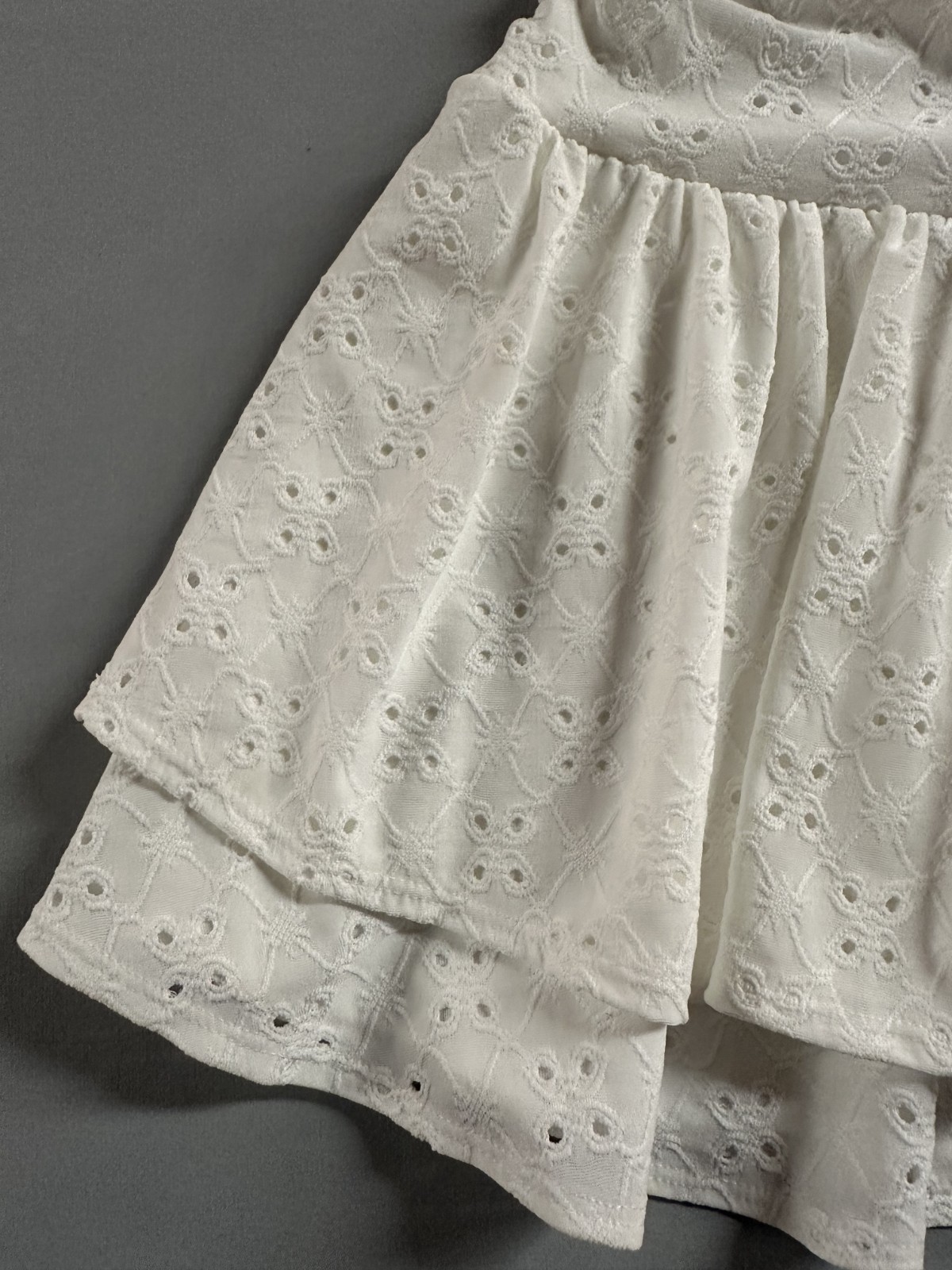 Windsor Sunshine Cutie Strapless Ruffle Eyelet Mini Dress, Size S.