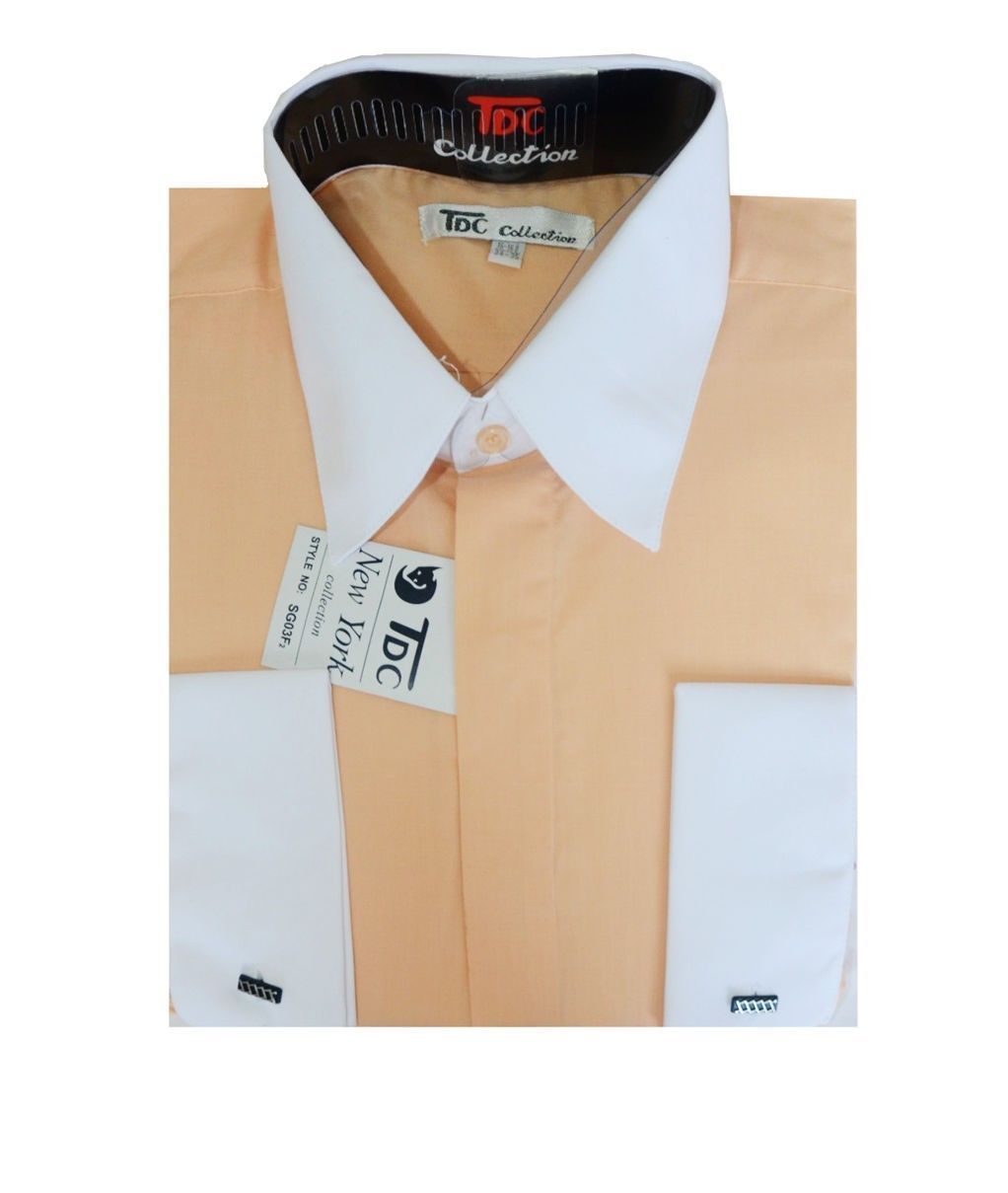 New Men’s Stylish French Cuff Dress Shirt Two-Tone 10 + Colors M to 4X New 03F2
