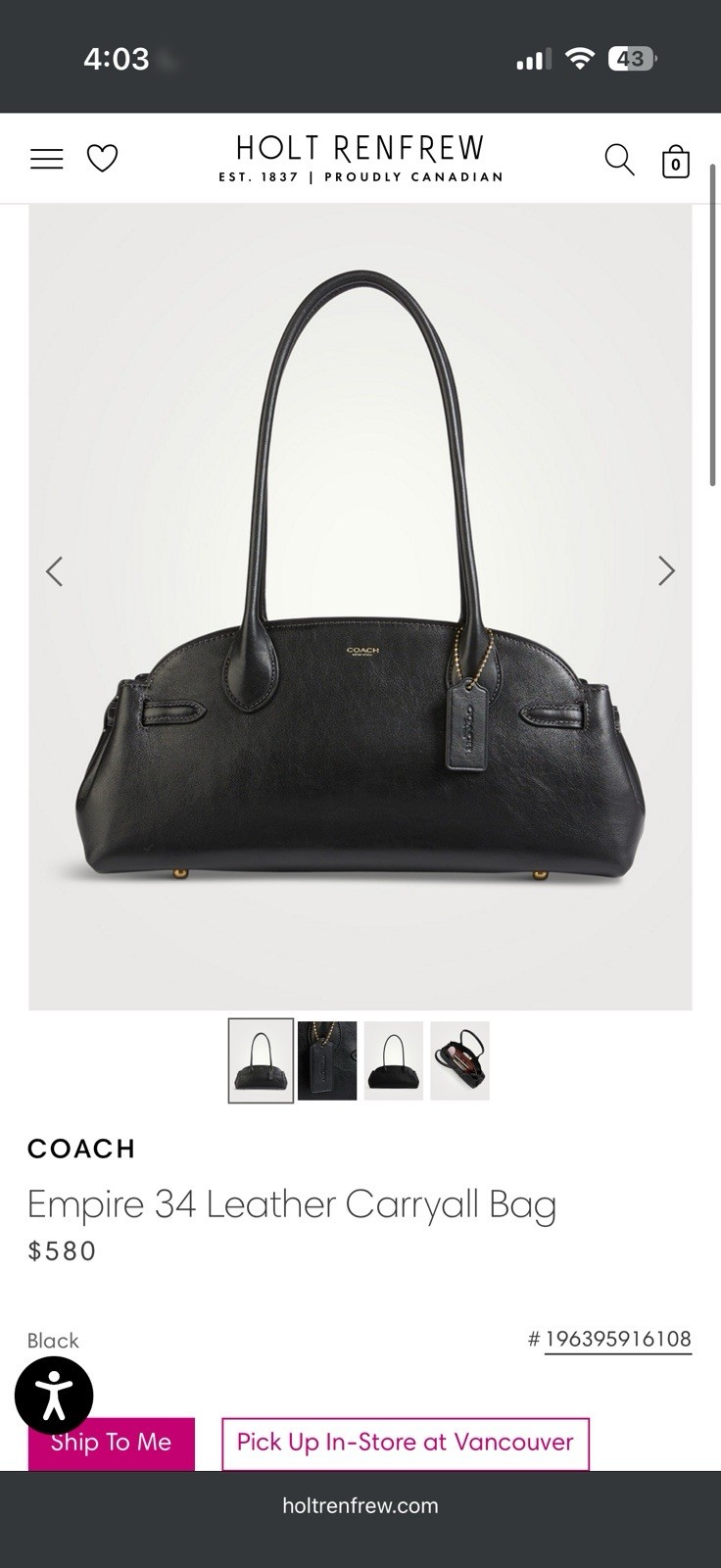 Coach Empire 34 Leather Carryall Bag
