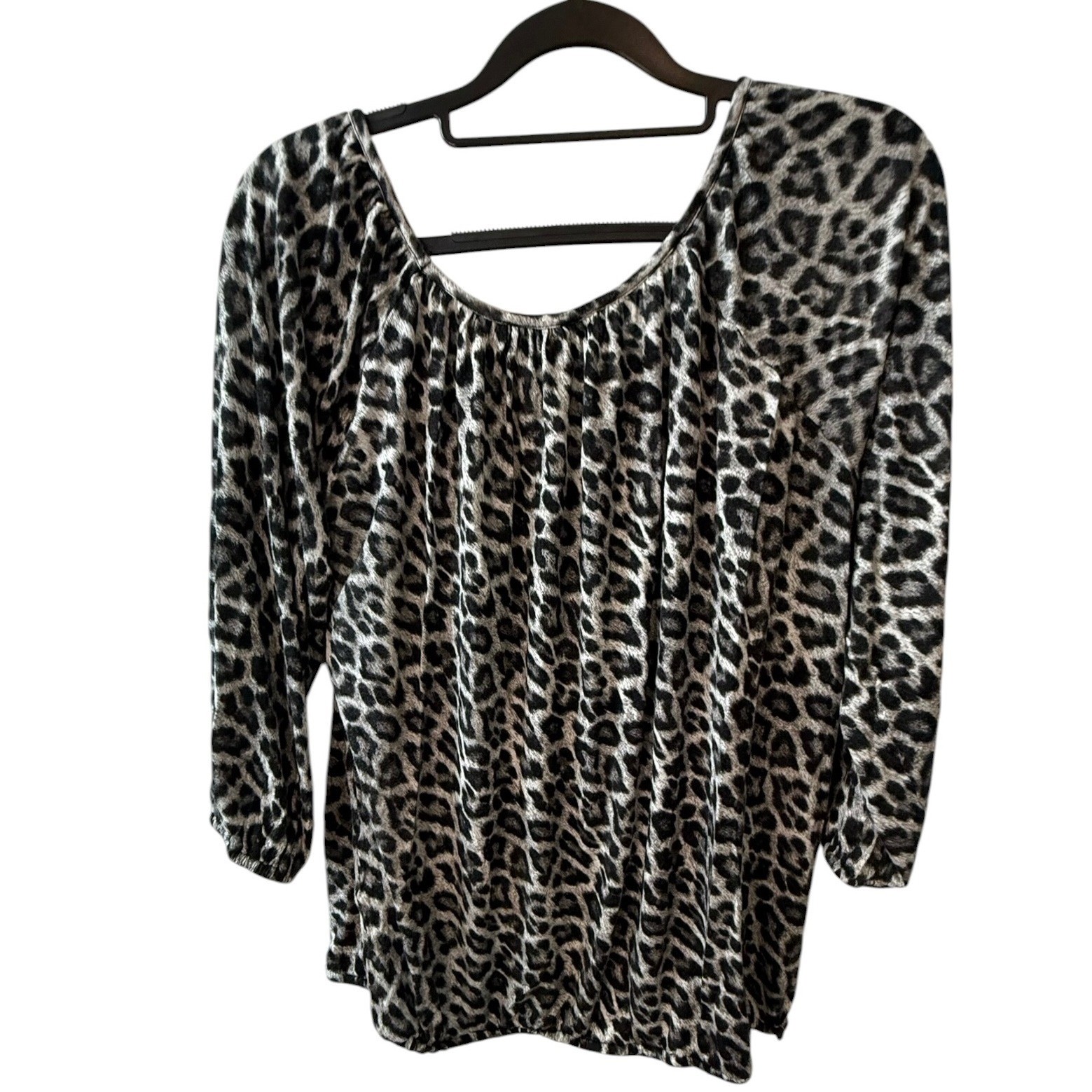 Michael Michael Kors Gray Leopard Print Scoop Neck 3/4 Sleeve Blouse Medium