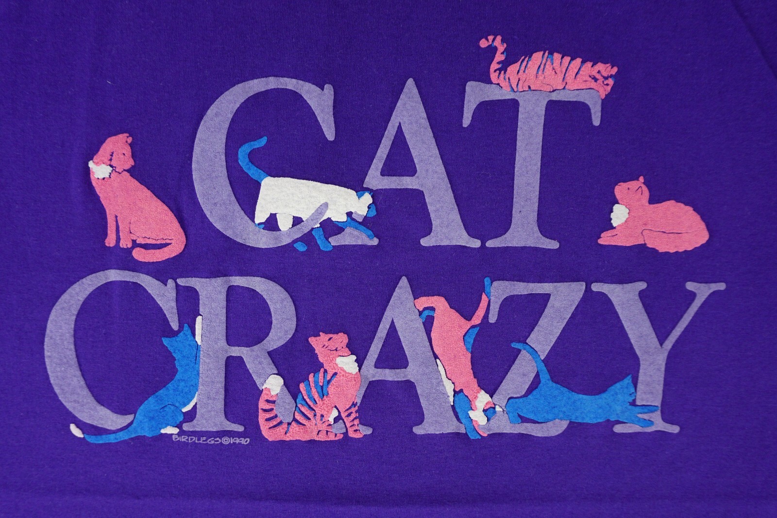 Vintage 1990 Hanes Cat Crazy short sleeve shirt tagged XL puff print animals
