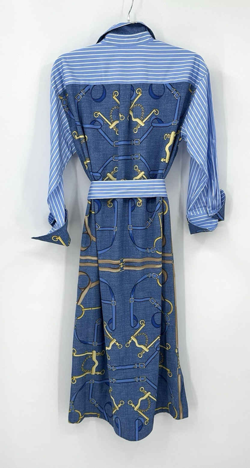 J MCLAUGHLIN quince dress equestrian blue MEDIUM midi country club preppy stripe