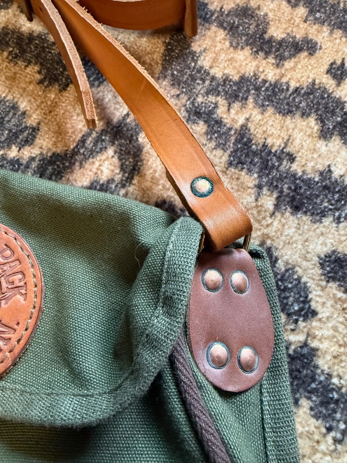 Vintage Duluth Pack Minn Green & Brown Crossbody Canvas Leather Shell Bag USA