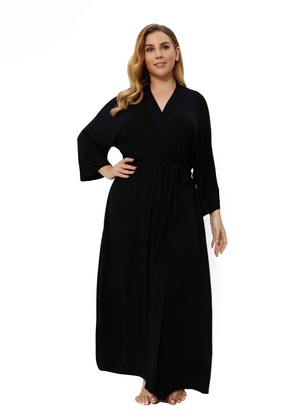 Womens Plus Size Maternity Delivery Robes – Long Kimono Bathrobe, Black 4X