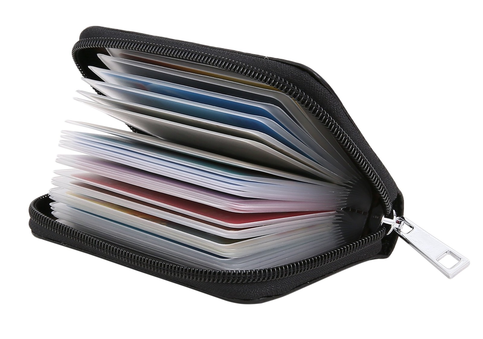 Genuine Leather Credit Card Holder Zipper Wallet With 26 Card Slots Black