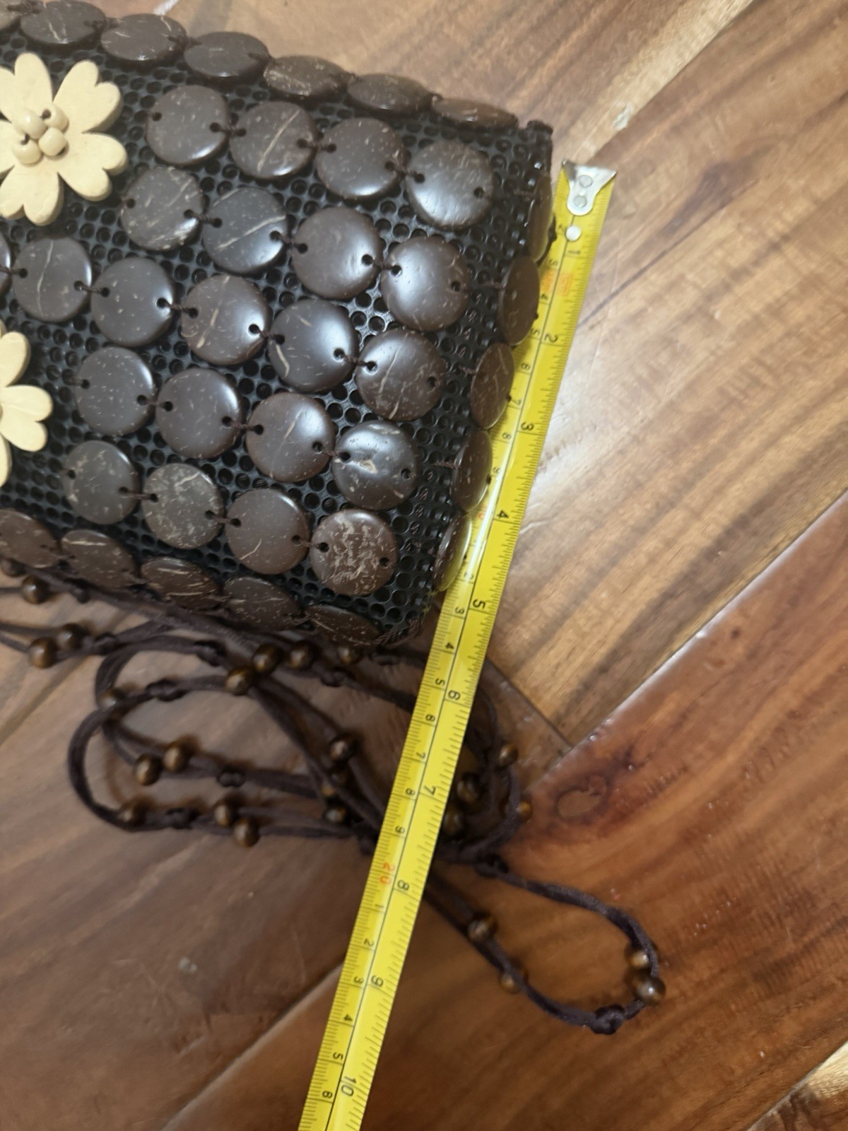 Hawaii Coconut Shell Crossbody Purse Brown Floral Handcrafted Island Boho Bag