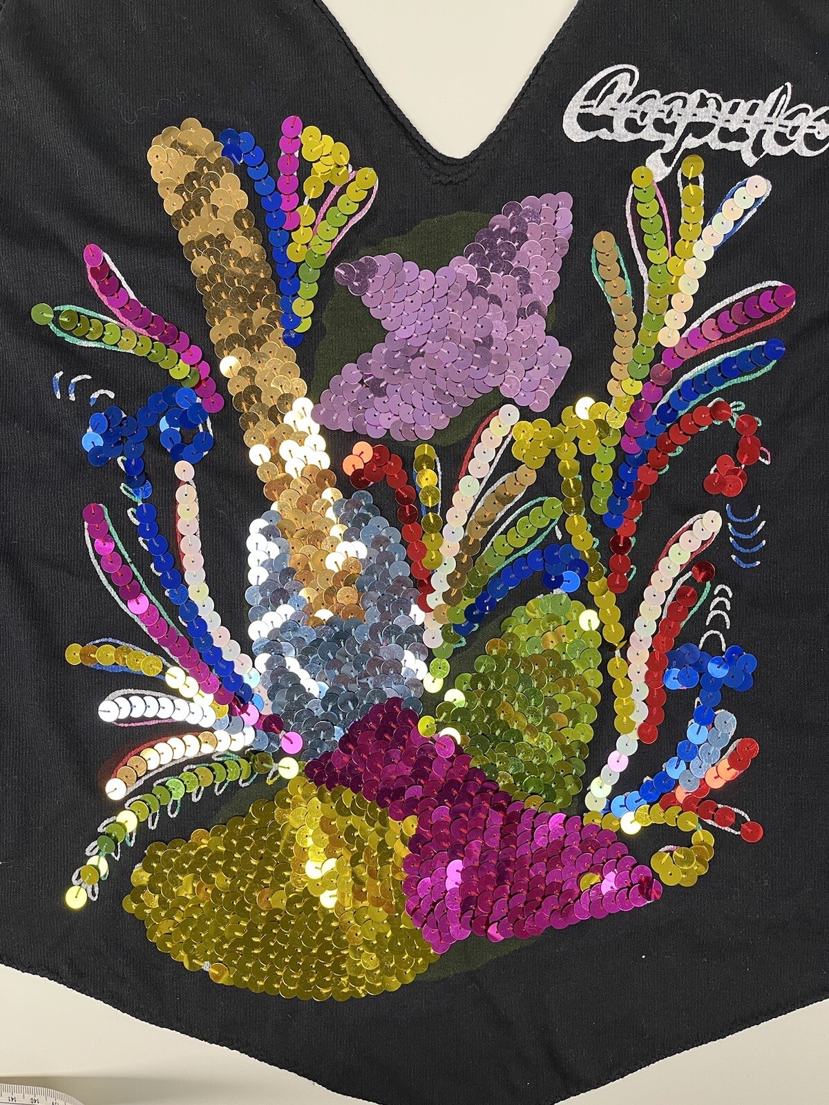 Women’s Vintage 80’s Sequin Dance Club T-Shirt M-L Black Knit Fame Flashdance 