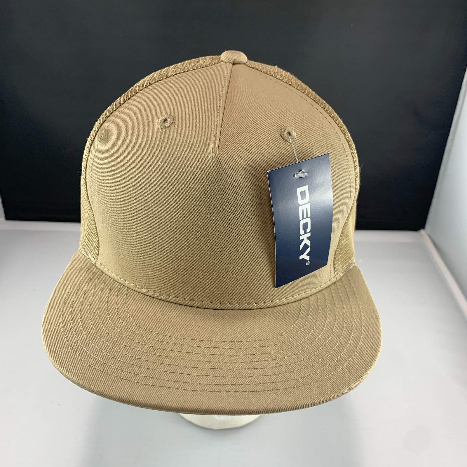 5 Panel Flat Bill Trucker Cap – Khaki (Decky 1040-KHA, New with Tags)