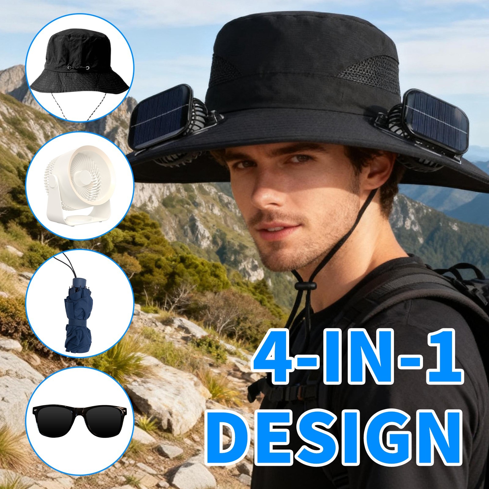 Solar & USB Powered Fan Hat Outdoor Fishing Hat Sunscreen Sun Hat With Dual Fan