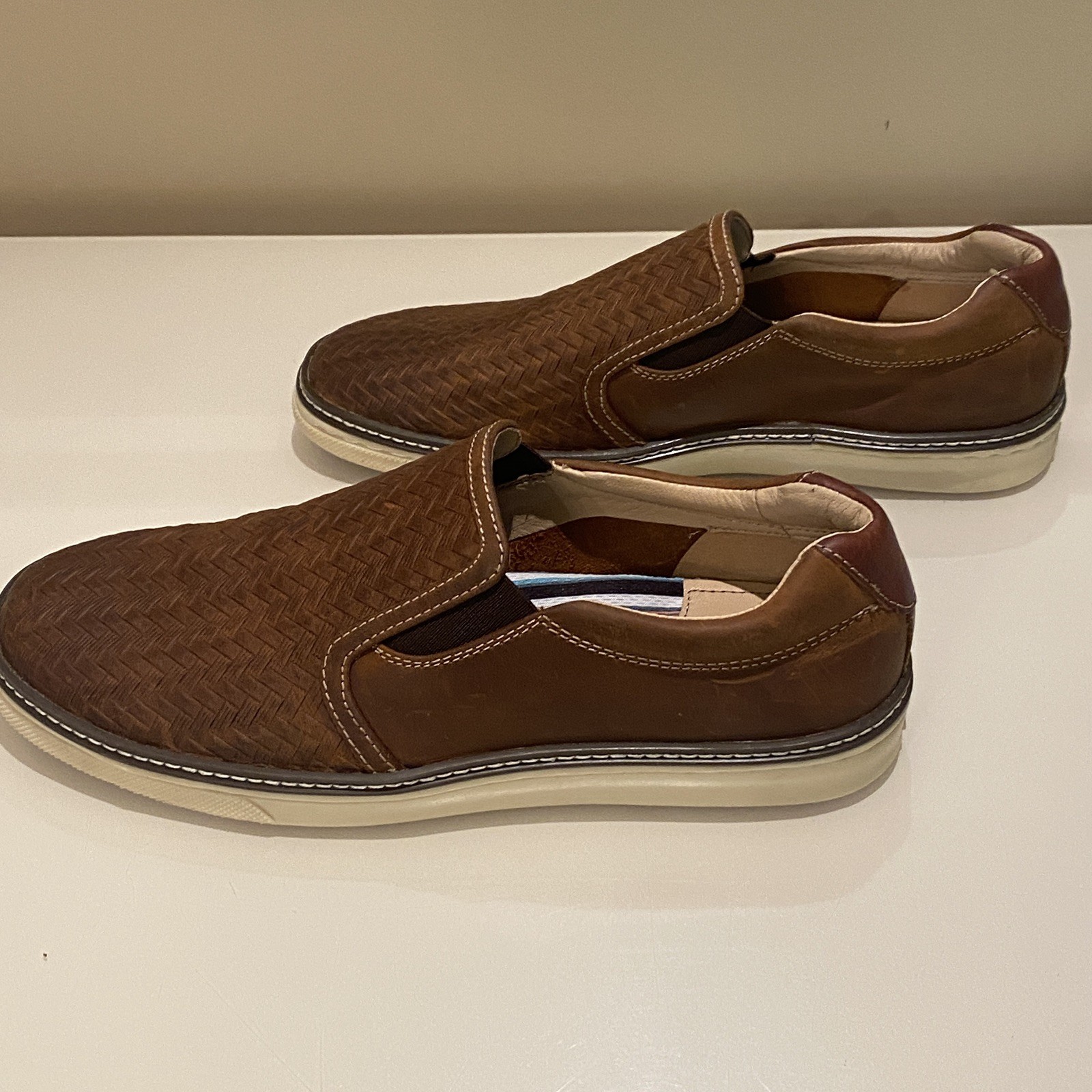 Johnston & Murphy Men’s McGuffey Woven Slip on Sneaker Brown Tan Full Grain