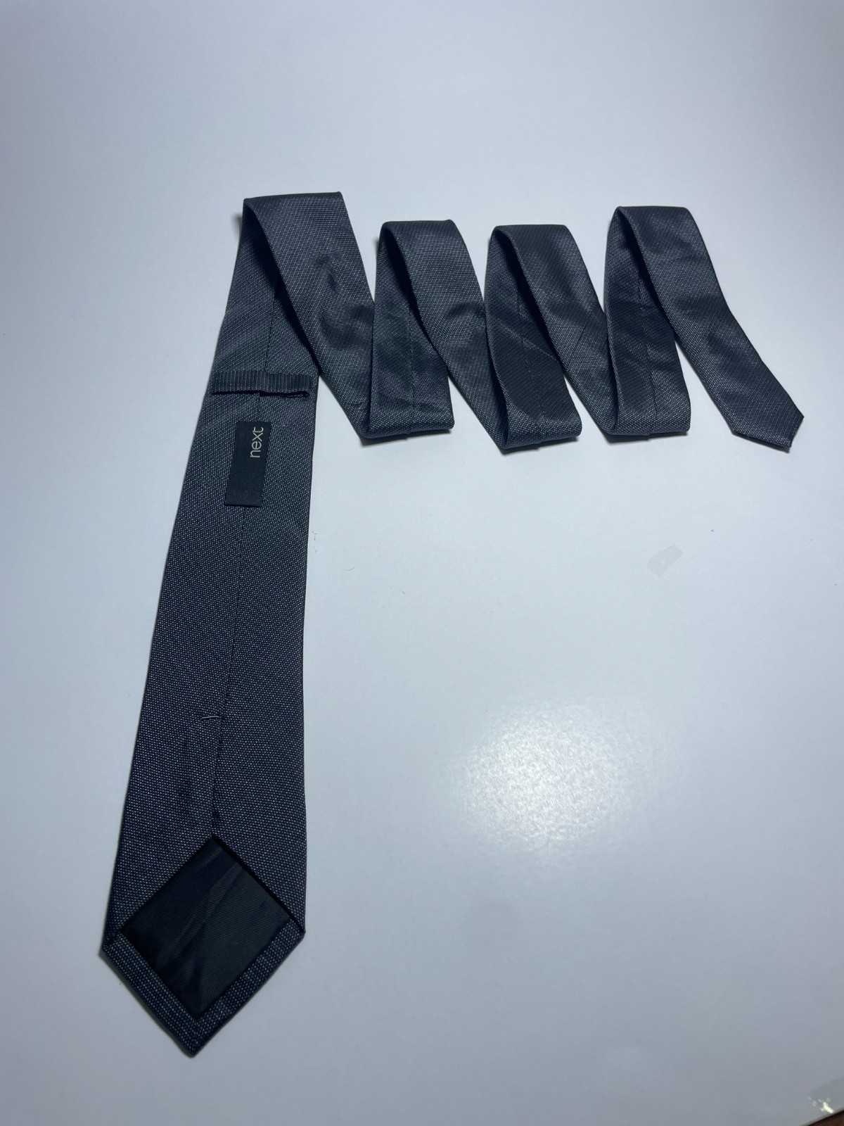 NEXT Men’s Tie, Slim, 100% Silk, Black Gray Silver, Premium GIFT BOX, Excellent