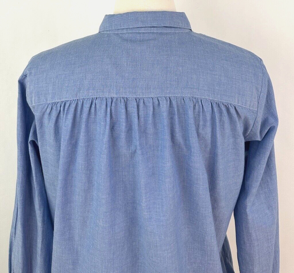 Ann Taylor LOFT Button-up Blouson Shirt MEDIUM Blue Lightweight Cotton Top